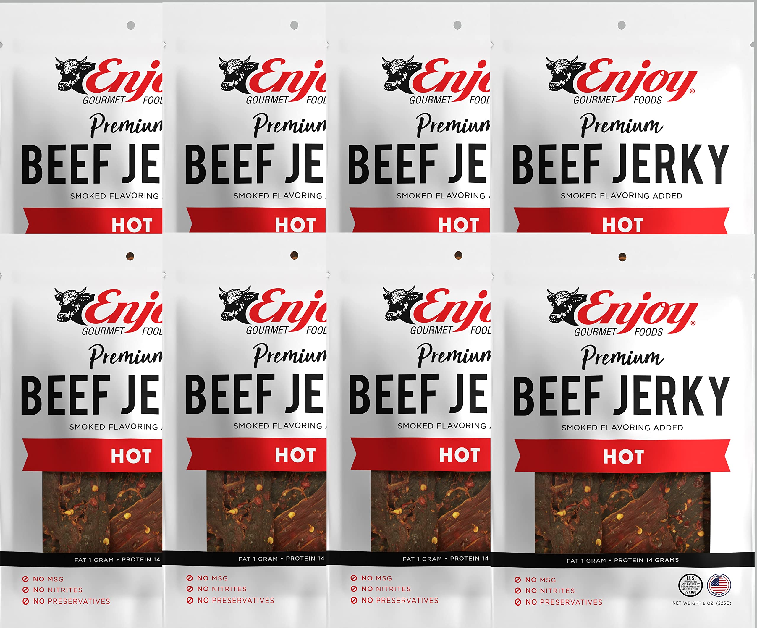 Premium Beef Jerky 8 oz (Pack of 8) | Traditional Style | USA Made | High Protein Low Fat Snack | No Preservatives, MSG or Nitrites | Resealable Bags for Camping, Hiking, Road Trips & Office Snacks