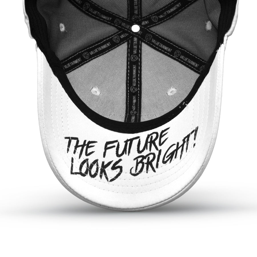 VT Shield Logo Future Looks Bright White & Black Snapback Hat - Stylish Adjustable Baseball Cap for Men & Women - Perfect for Sports, Casual Wear & Outdoor Activities