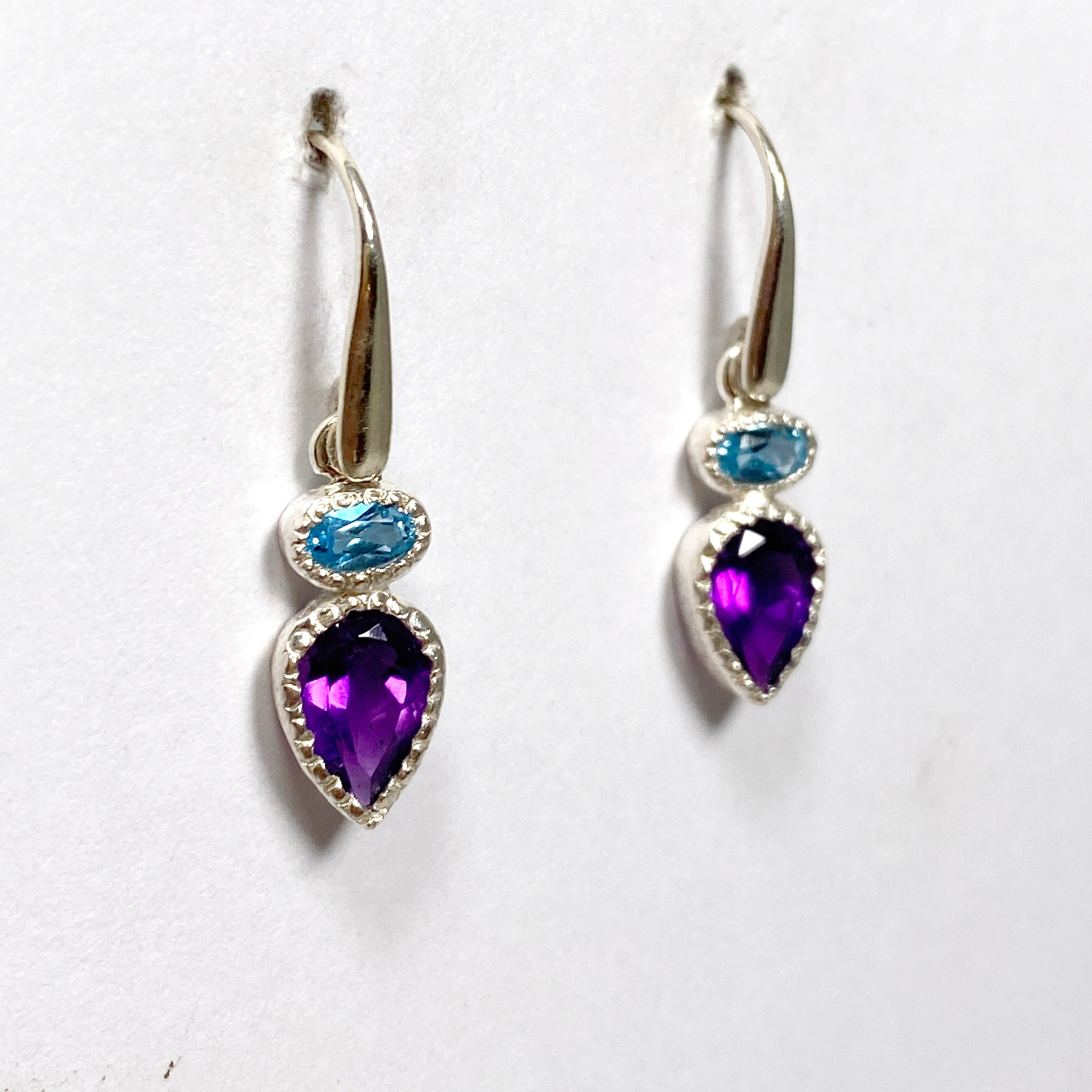 Amethyst and Blue Topaz Faceted Multi-Stone Earrings PEGJ165 | Elegant Dangle Earrings for Women | Perfect for Parties, Weddings & Special Occasions