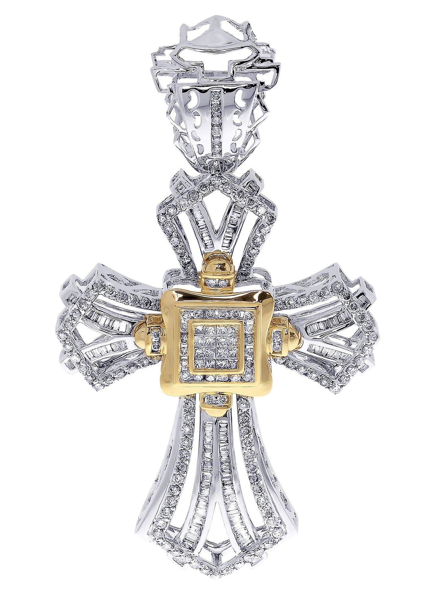 2.1 Carat Diamond Cross Pendant Necklace - 20.43 Grams Solid Gold Religious Jewelry for Women - Perfect for Church, Weddings & Special Occasions