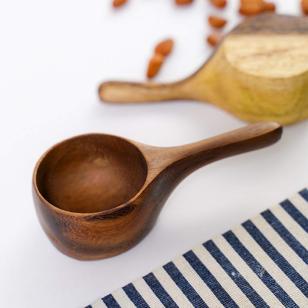 2PCS Acacia Wood Measuring Scoops for Coffee, Milk, Salt & Spices - Natural Mini Kitchen Scoop for Cooking & Baking - Perfect for Coffee Beans, Sugar & Flour