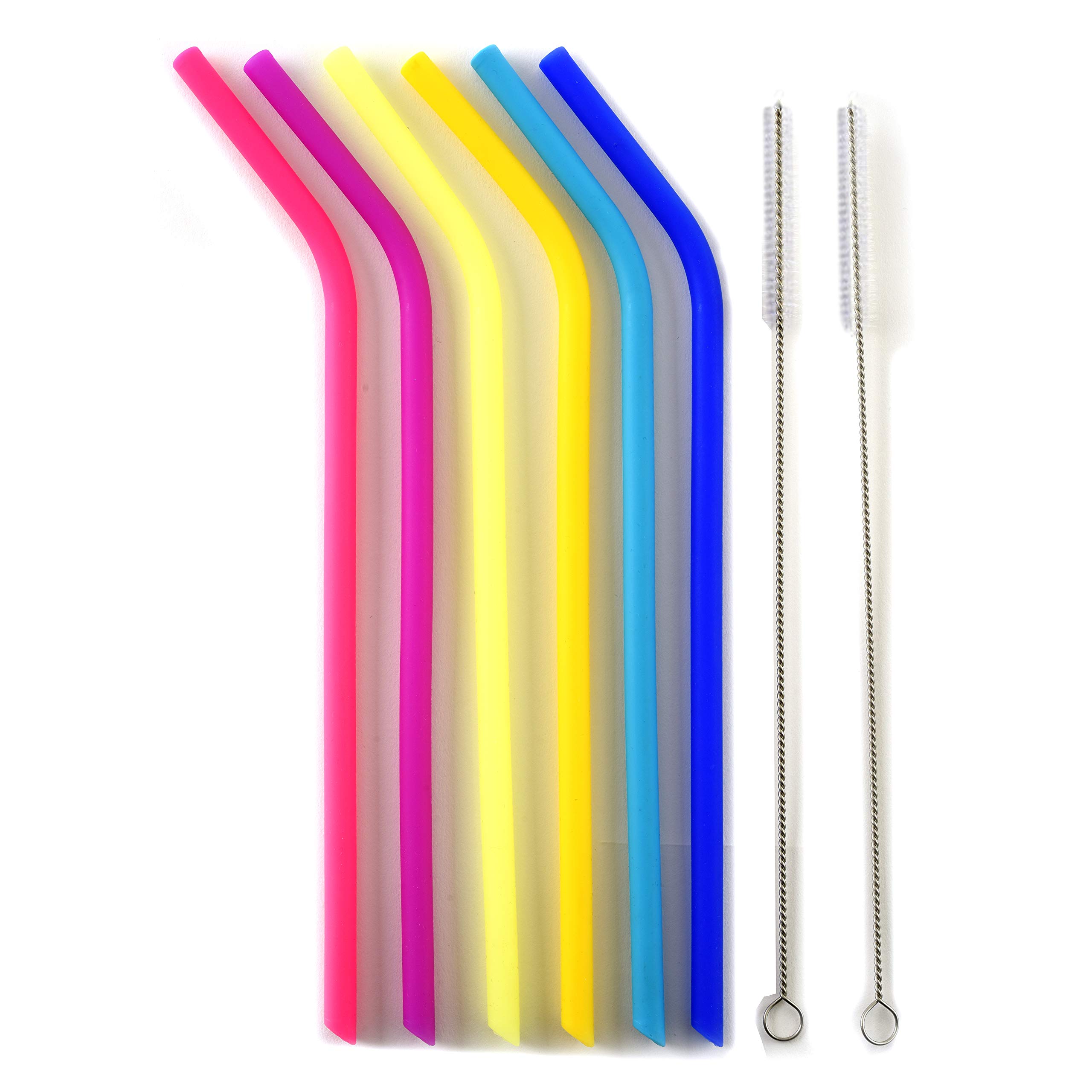 Norpro 471 Reusable Slim Silicone Drinking Straws with 2 Cleaning Brushes - Eco-Friendly, BPA-Free, Flexible & Durable for Smoothies, Iced Coffee, Cocktails & Home/Office Use