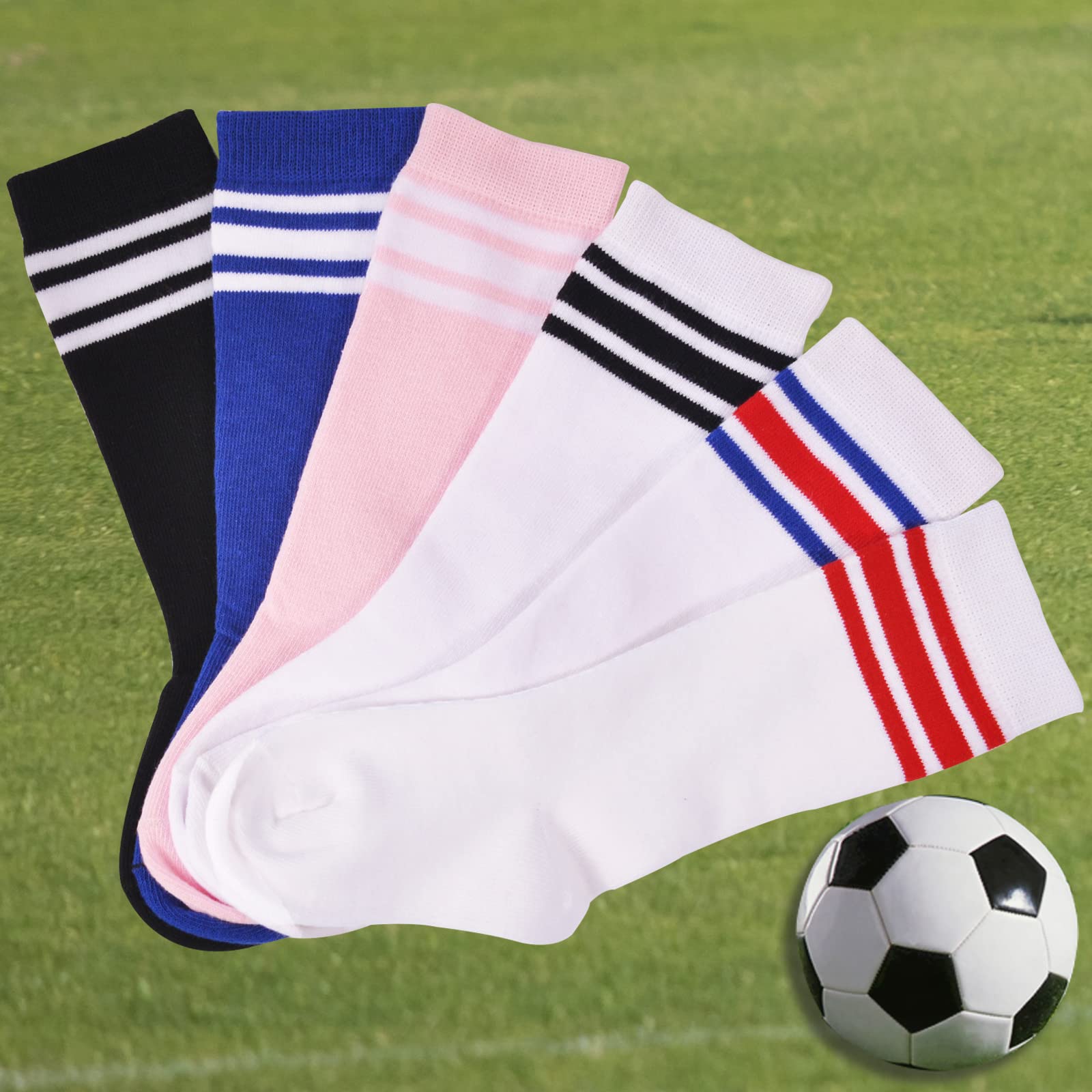 **Kids Soccer Socks - Toddler Striped Knee High Socks (2/3/6 Pairs) - Cotton Sports Socks for Boys & Girls - School Uniform & Team Play Socks**    **Usage Scenarios:** Perfect for school uniforms, soccer practice, team sports, and everyday active wear.