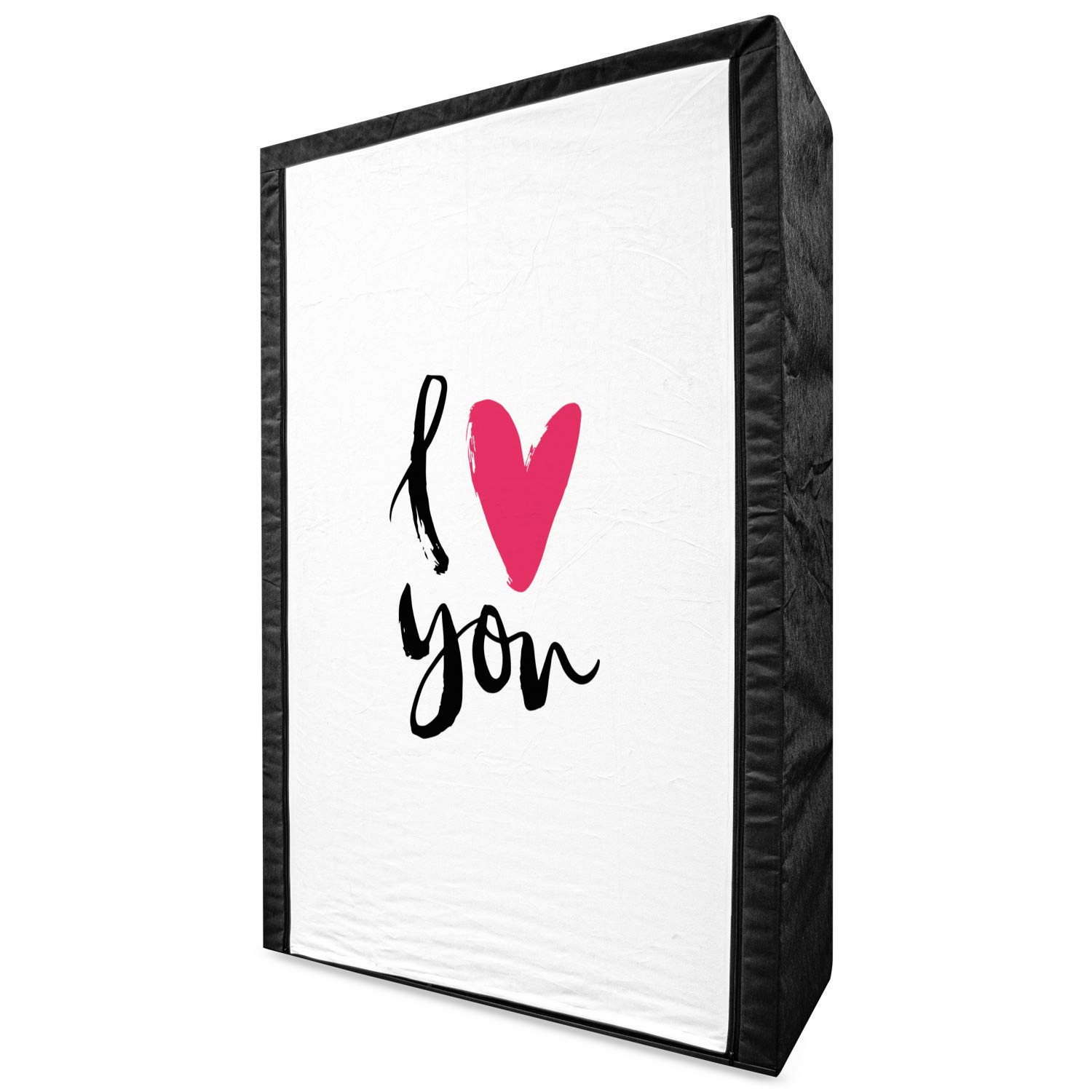 Ambesonne Love Portable Fabric Wardrobe - Hand Drawn Valentine's Day Calligraphy Art, Romantic Clothing Organizer with Shelves, 42.5 Inch, Black Hot Pink White - Perfect for Bedroom, Closet & Dorm Storage Organization