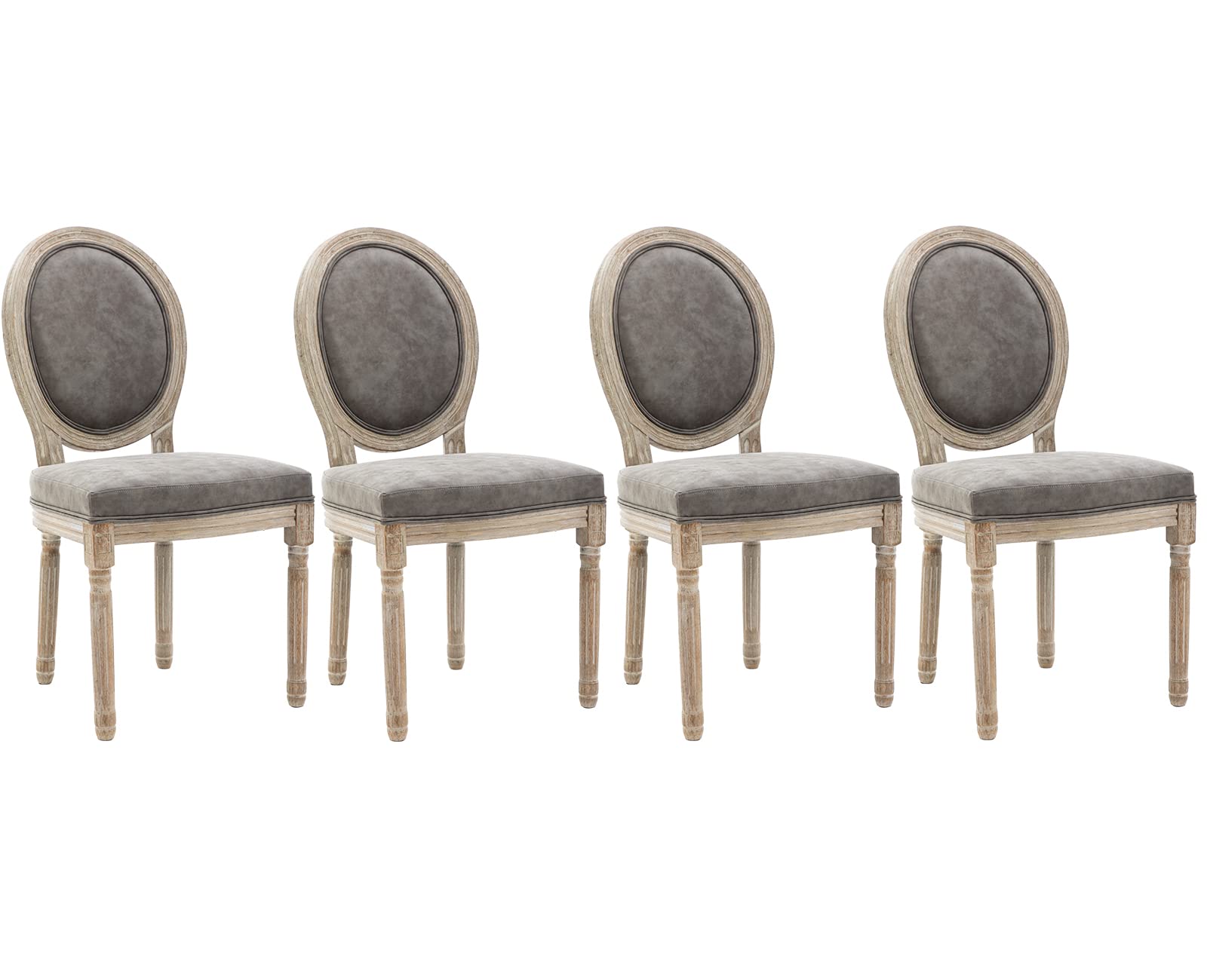 Kmax 4-Piece Grey PU Leather Dining Chairs Set - French Farmhouse Style Round Back Chairs for Kitchen, Living Room & Dining Room | Perfect for Home Decor, Entertaining Guests & Comfortable Seating