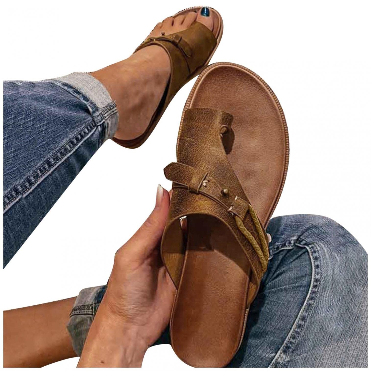 **Women's Comfortable Beach Sandals for Plantar Fasciitis & Flat Feet – Adjustable Straps Walking Sandals for Summer, Travel & Outdoor Activities**