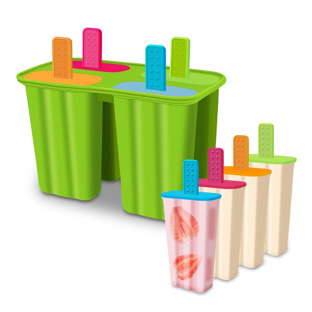 BPA-Free Silicone Popsicle Molds Set of 4 - Food Grade Ice Cream & Ice Pop Makers for Homemade Treats - Dishwasher Safe, Reusable (Green) - Perfect for Summer Snacks, Kids Parties & Healthy Desserts