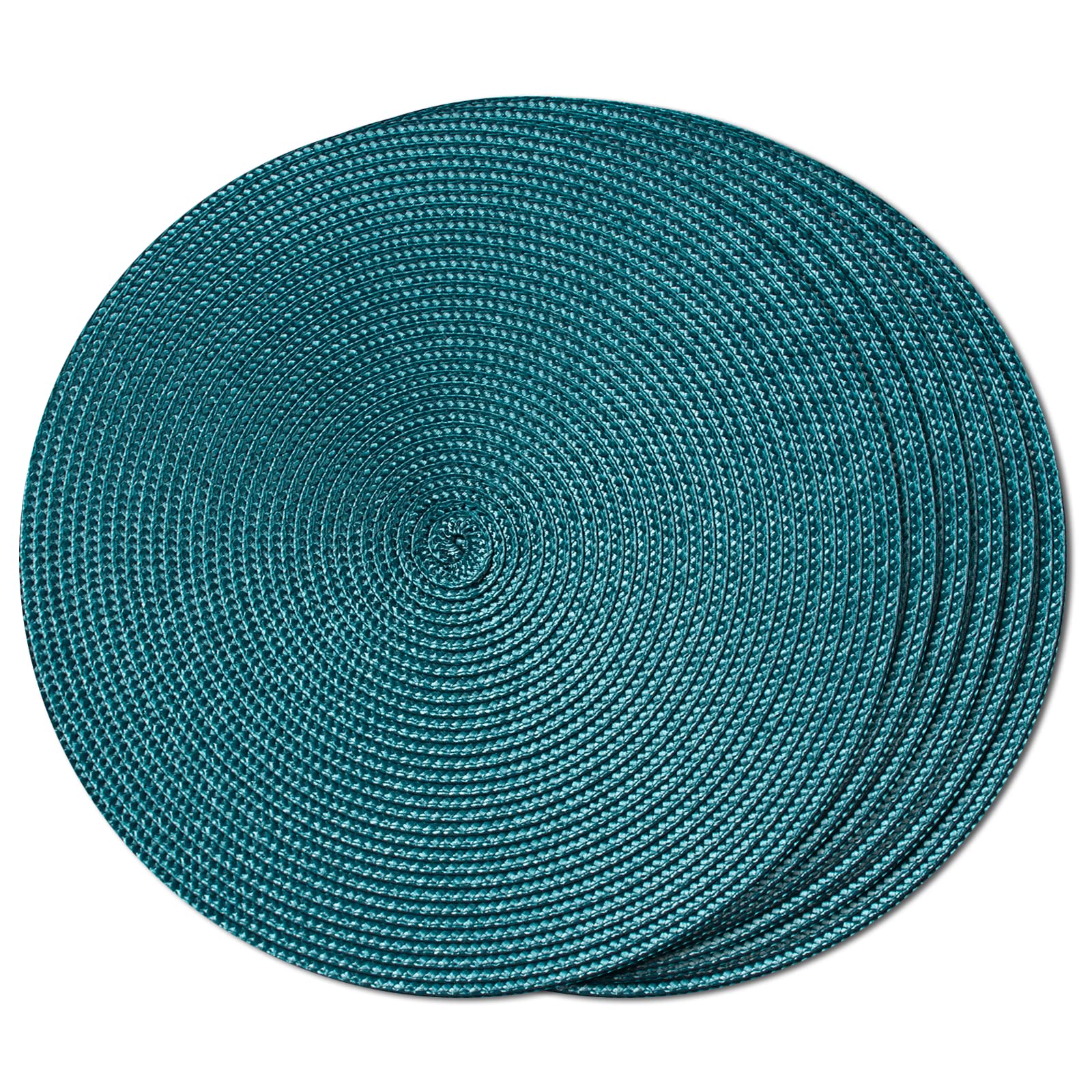 FunWheat Round Braided Placemats Set of 6 - Woven Washable Non-Slip Table Mats for Dining Tables (13 Inch, Teal) - Perfect for Everyday Meals, Dinner Parties & Home Decor