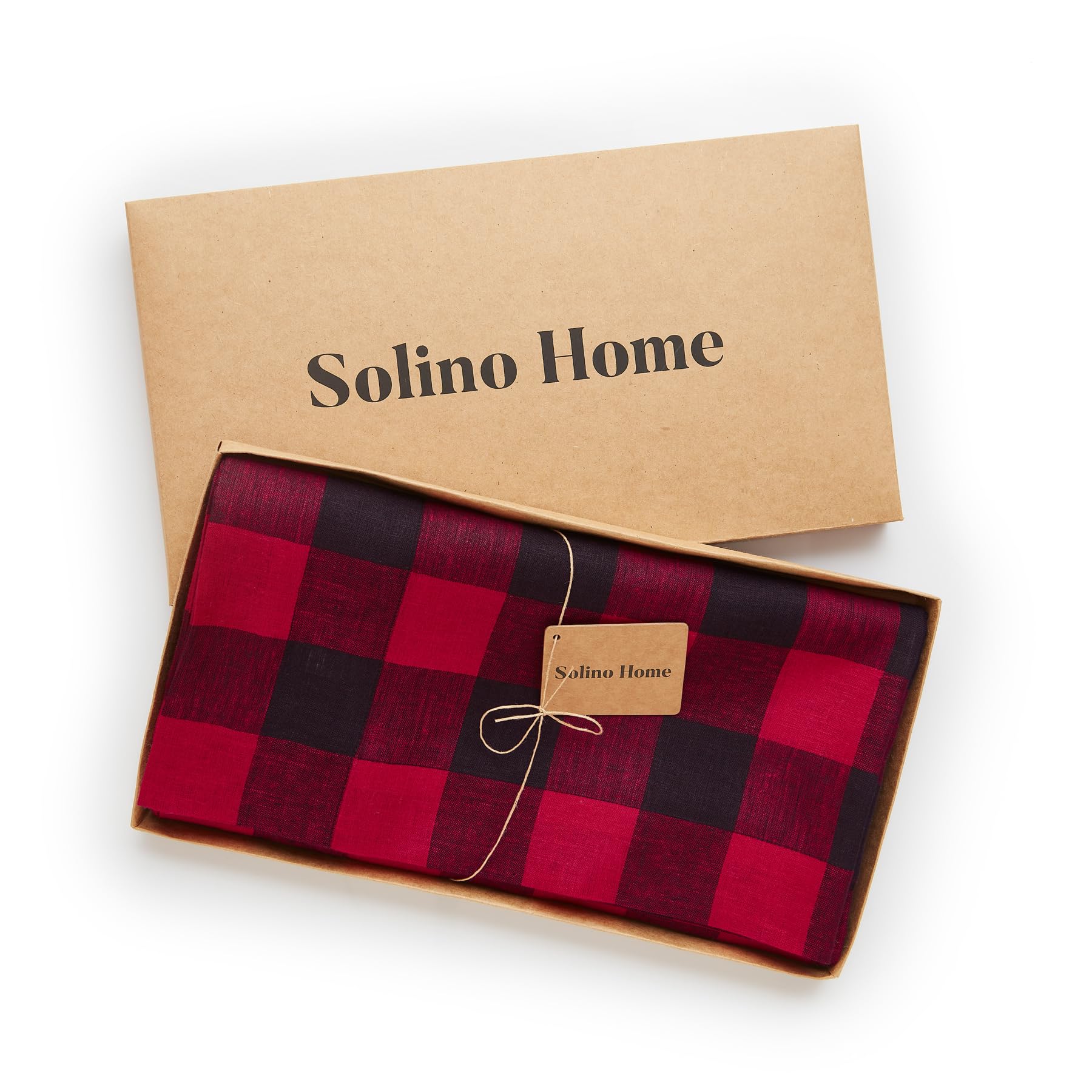 Solino Home 100% Pure Linen Tablecloth 60x120 Inch - Red and Black Buffalo Check Plaid Table Cover for Rectangle Tables - Machine Washable Dining Table Cloth for Wedding, Party, Thanksgiving & Holiday Decor