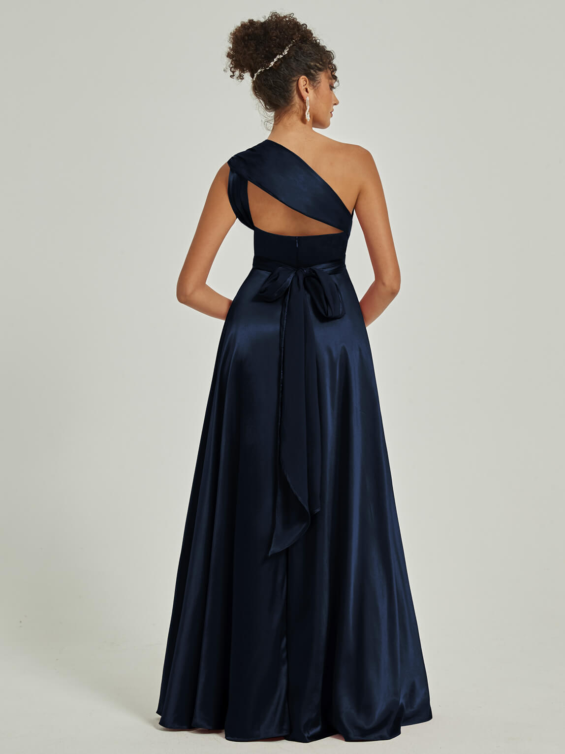 Elegant Dark Navy Satin Convertible Bridesmaid Dress - Multi-Way Wrap A-Line Gown for Weddings, Parties & Formal Events
