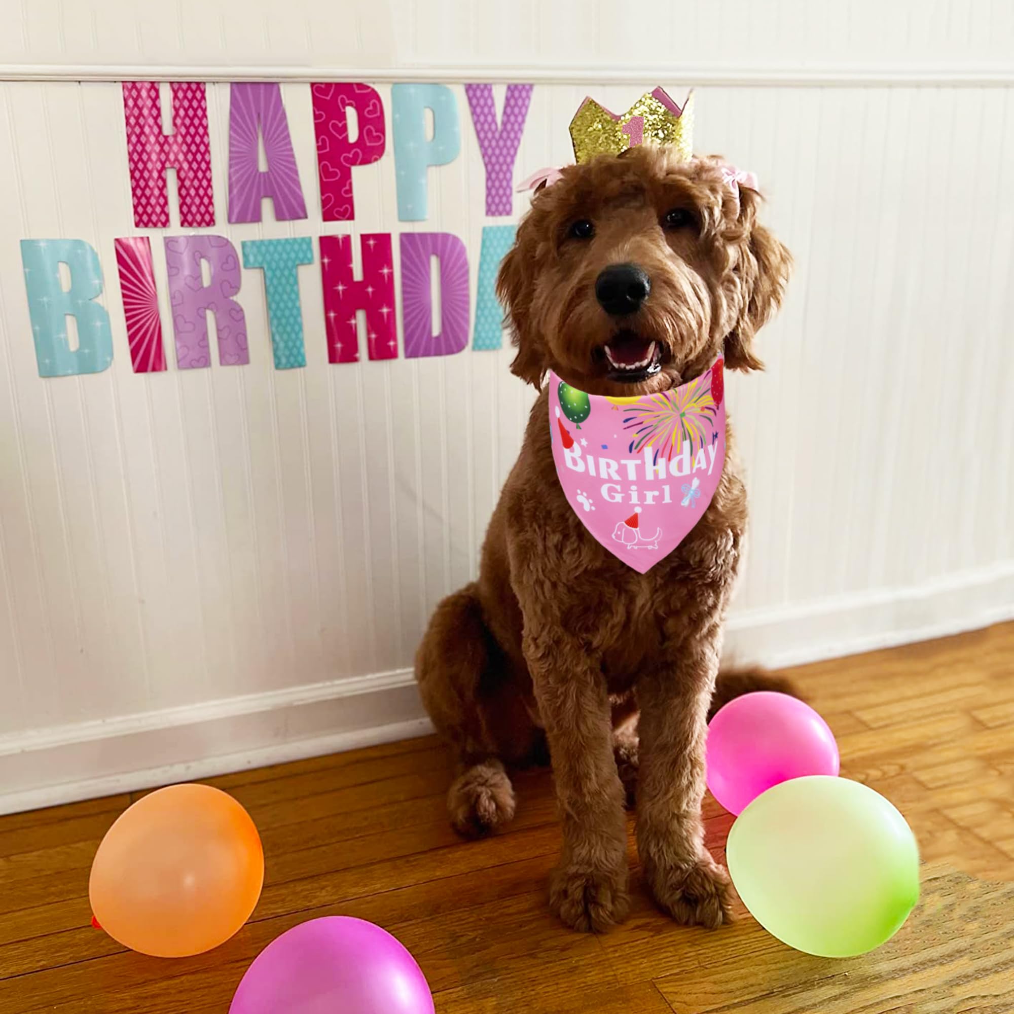 ADOGGYGO Dog Bandana Hat Set - Pink Birthday Scarf for Small Dogs | Party & Photo Props