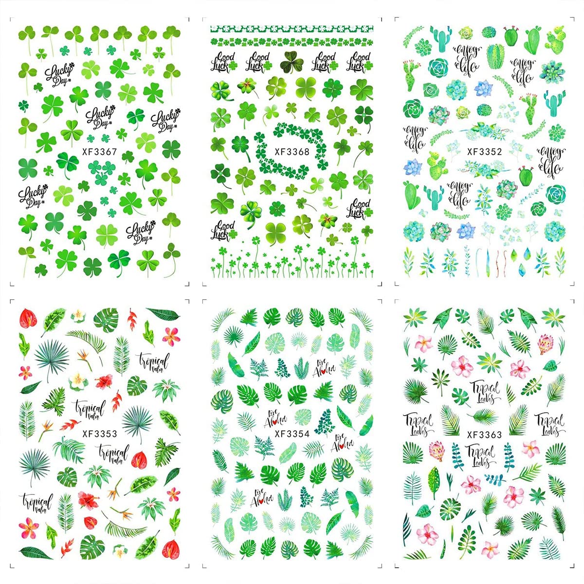 12 Sheets Summer Leaf Nail Art Stickers - 3D Self-Adhesive Nail Decals for Women, Palm Leaves & Clover Designs - Manicure Decorations & Nail Art Supplies | Perfect for Summer Nails, Beach Vacations & Tropical Themed Parties