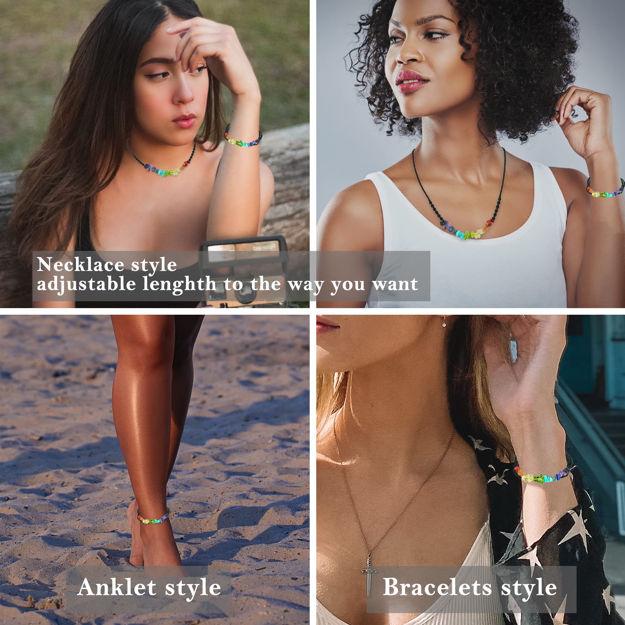SmileBelle Adjustable Chakra Jewelry Set - Boho Crystal Necklace, Bracelet & Anklet for Women | Spiritual Healing, Yoga Meditation Accessories | Perfect Birthday Gift for Her