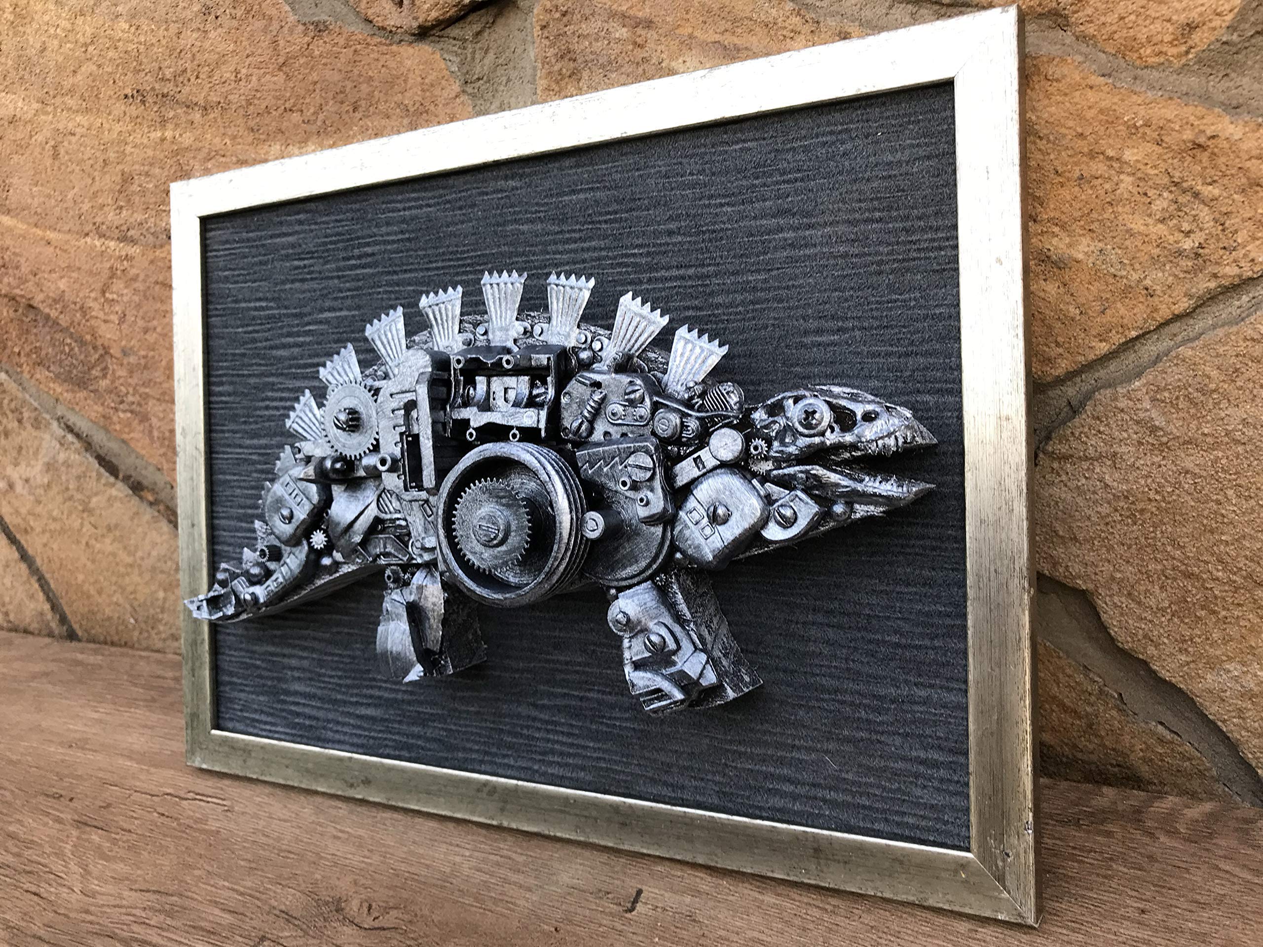 Steampunk Dinosaur Painting - Industrial Wall Decor & Junk Art for Home, Office, or Man Cave | Unique Steampunk Art Gift for Sci-Fi Fans