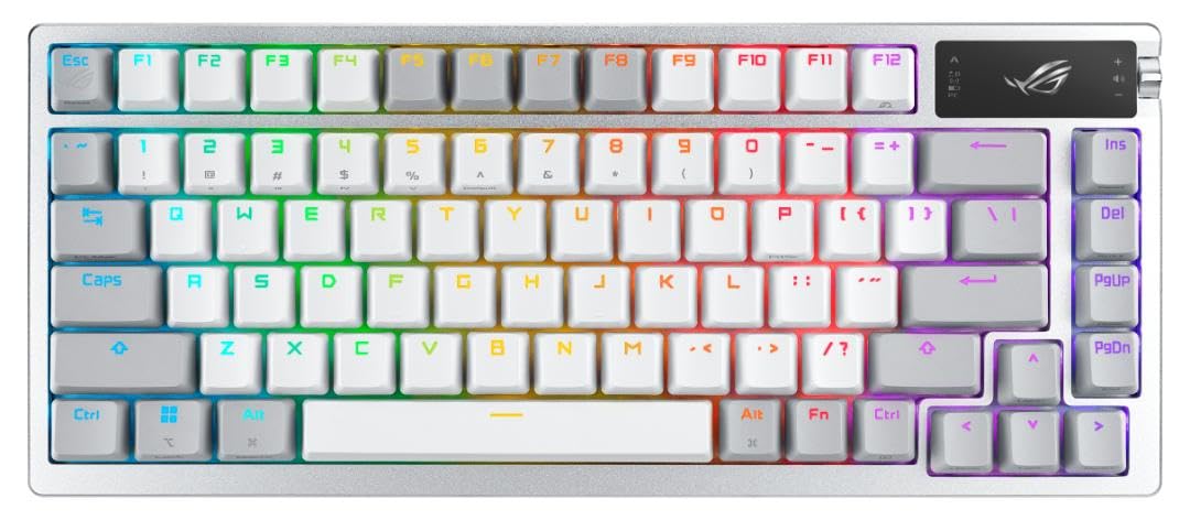 ASUS ROG Azoth 75 Wireless Custom Mechanical Gaming Keyboard - OLED Display, Hot-Swappable ROG NX Brown Switches, Gasket Mount, 3-Layer Dampening, PBT Keycaps, RGB Backlit (White) | Perfect for Esports, Streaming & Professional Gaming Setup