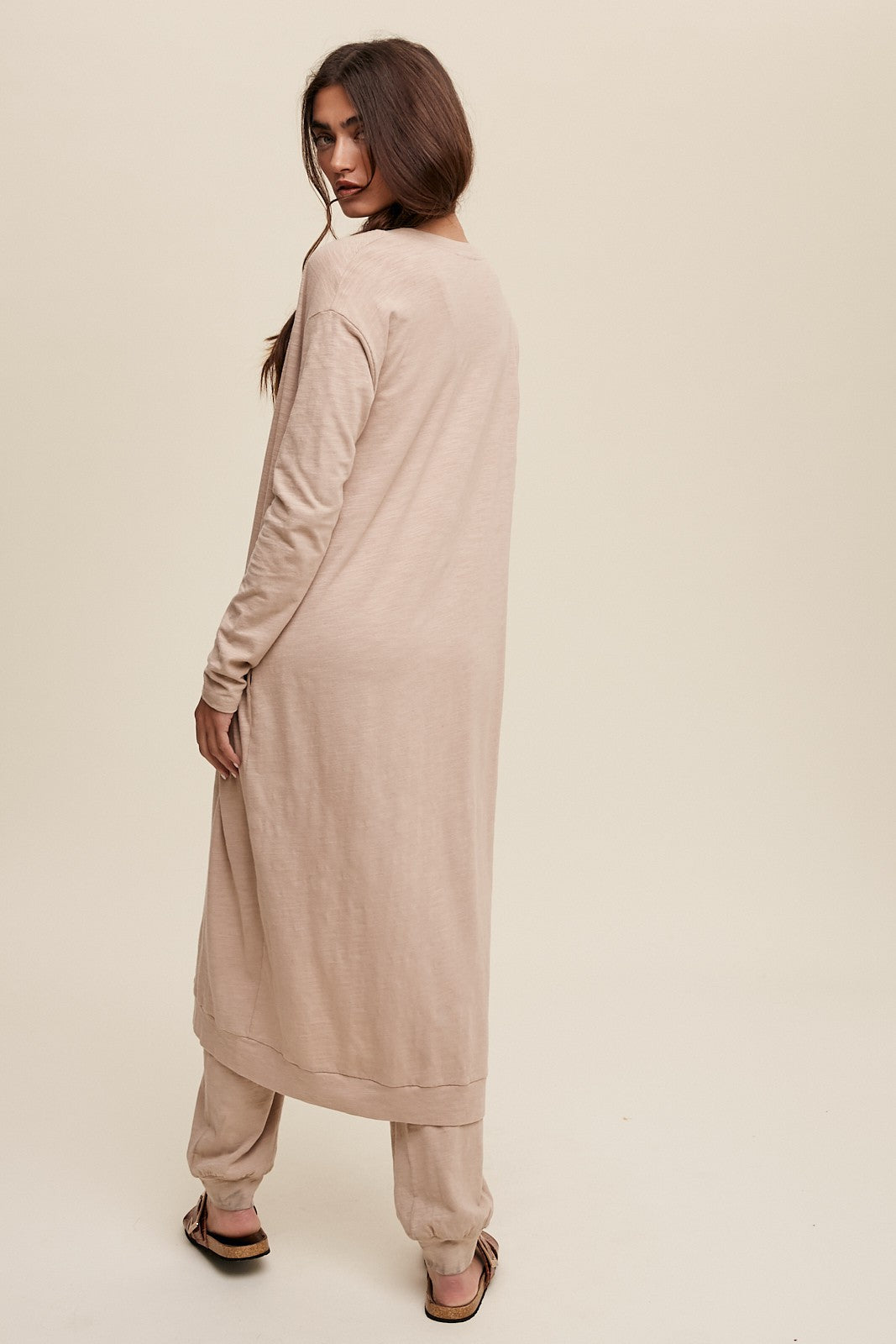 Beige Knit Jumpsuit and Long Cardigan Set for Women - Cozy Two-Piece Outfit for Fall & Winter | Perfect for Casual Wear, Office, and Date Nights