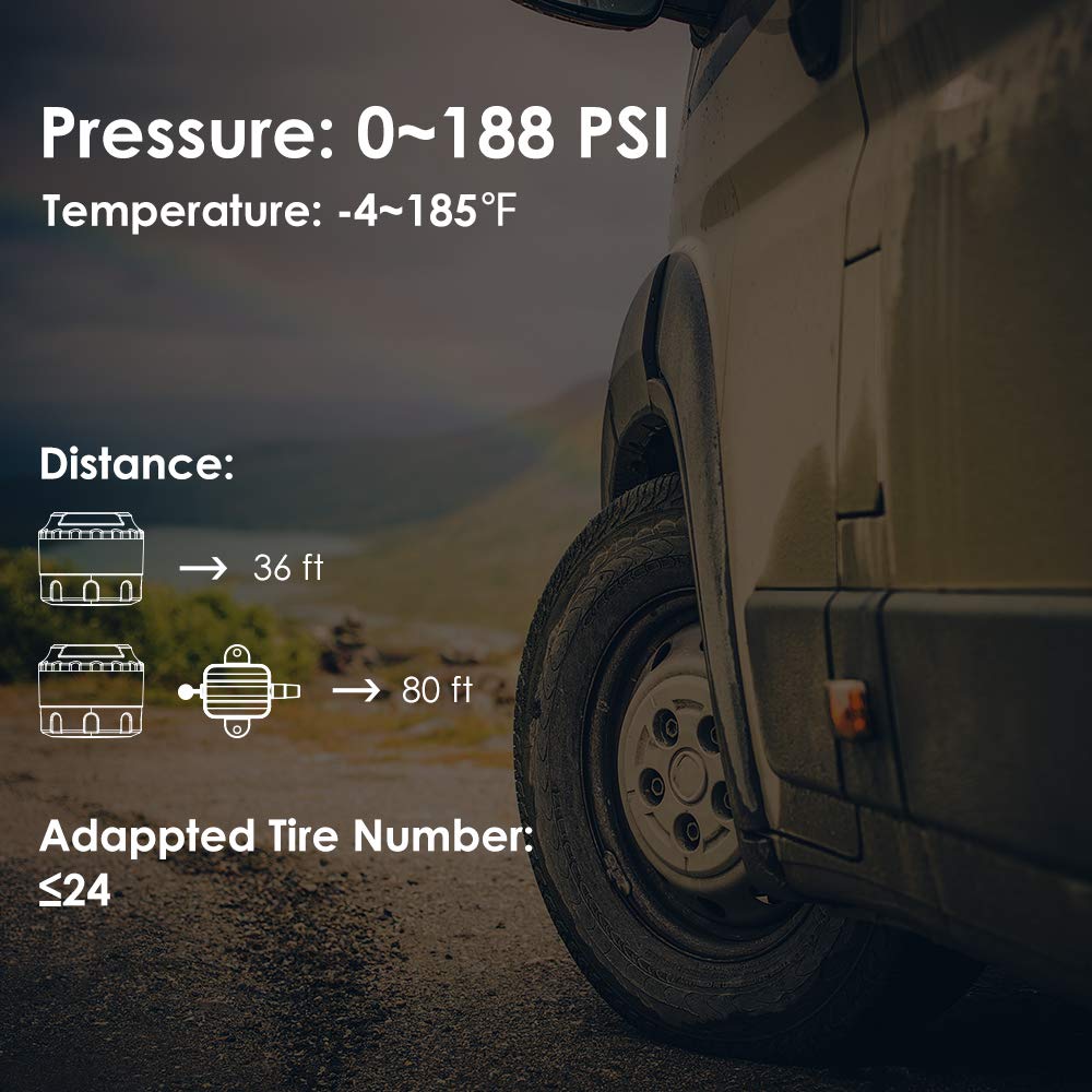 GUTA RV Tire Pressure Monitoring System (TPMS) - 12 Sensors with 7 Alarm Modes | 14-Day Battery Life | 80ft Range | Large Screen Display | 0-188psi Range | for RV, Trailer, Motorhome & Fifth Wheel | Monitor Tire Safety on Road Trips & Long Hauls