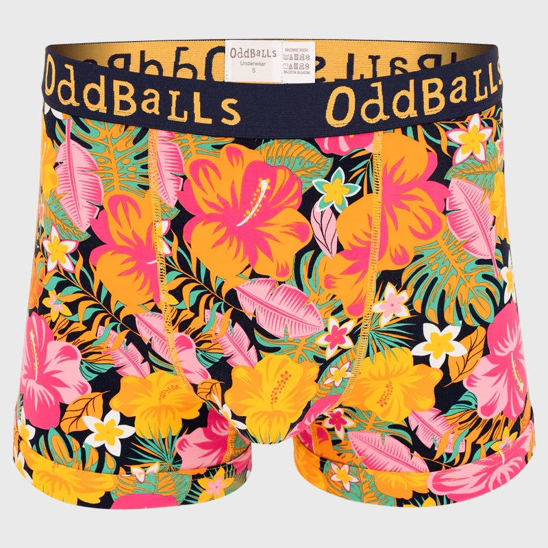 OddBalls Hibiscus Boxer Shorts for Men - Soft Cotton Underwear with Fun Floral Print - Perfect for Casual Wear, Lounging & Gifts