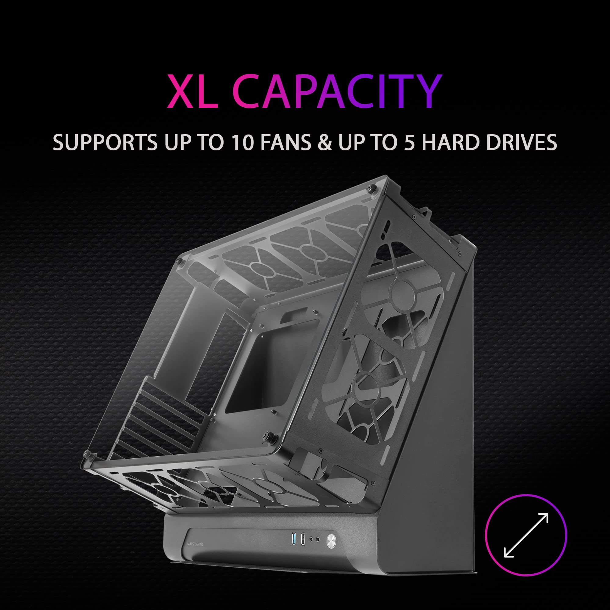 Mars Gaming MCB Black ATX XL PC Gaming Case - Premium Custom Edition with Modular Dual Chamber Design for High-Performance Gaming & Streaming Setups