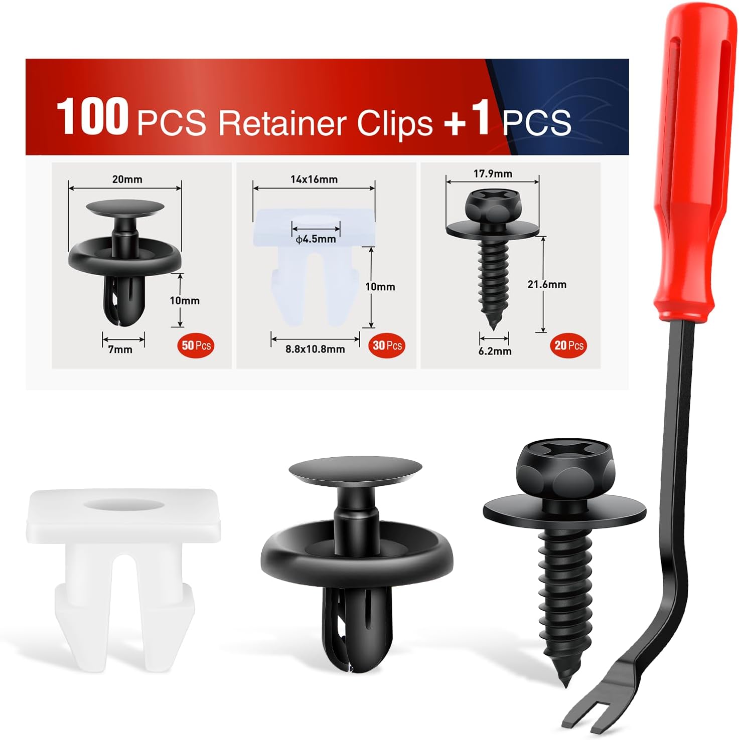 101 Pcs Lexus Toyota Engine Under Cover Push Type Retainer Clips - Compatible with 90467-07201, 90189-06193, 90159-60477 - Front Bumper Nut Grommet for Avalon Camry - Includes Fastener Remover Tool - Perfect for DIY Auto Repair & Maintenance