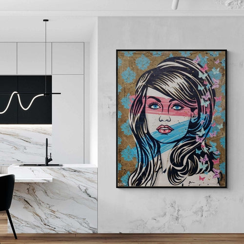 120cm x 150cm Cotton Kandy Urban Pop Art Painting - Beautiful Woman Industrial Concrete Wall Decor for Living Room, Bedroom & Office