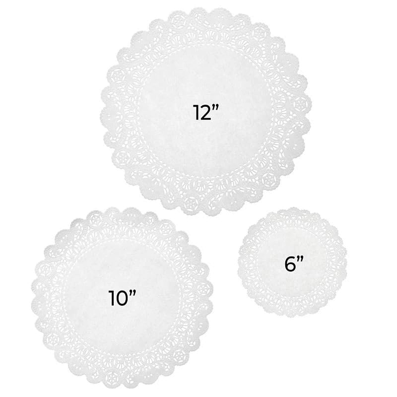 50-Piece White Round Paper Doilies - 14 Inch Greaseproof Lace Doilies for Cake, Dessert, and Party Decorations - Elegant Table Setting and Food Presentation Accessories