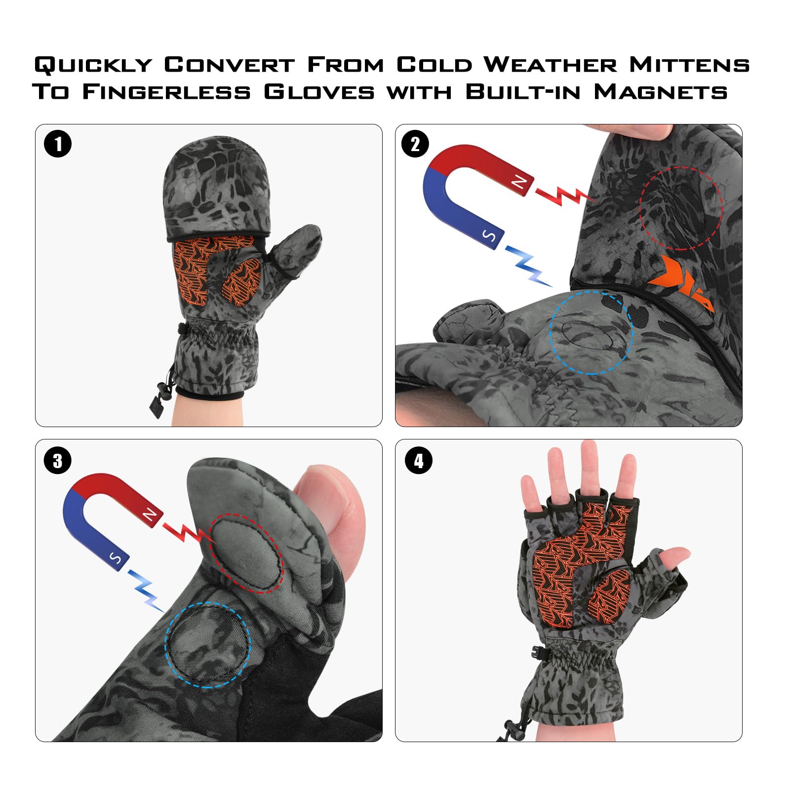 KastKing PolarBlast Ice Fishing Gloves - Convertible Mittens with 3M Thinsulate for Extreme Cold Weather - Waterproof Winter Gloves for Ice Fishing, Photography & Outdoor Activities