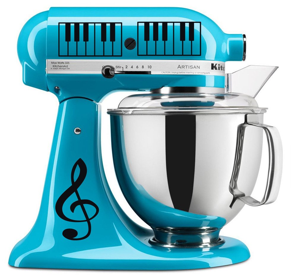 Treble Clef & Piano Keys Vinyl Decal Set for KitchenAid Mixers - Black Music Note Stickers - Perfect for Baking Enthusiasts & Music Lovers