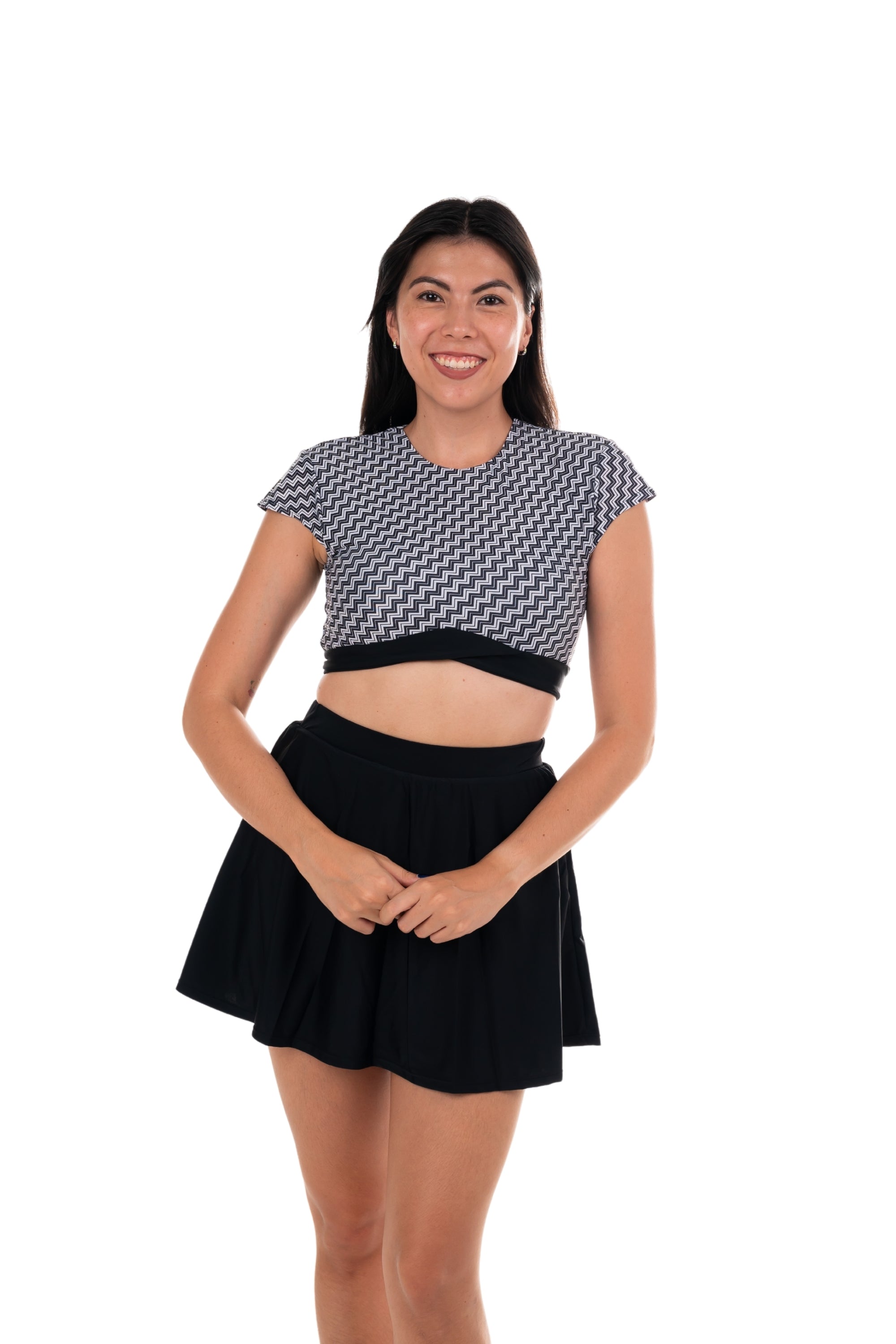 Santa Cruz Crop Sports Top - Women's Athletic Zig Zag Print Workout Shirt for Yoga, Running & Gym - Breathable & Comfortable Activewear