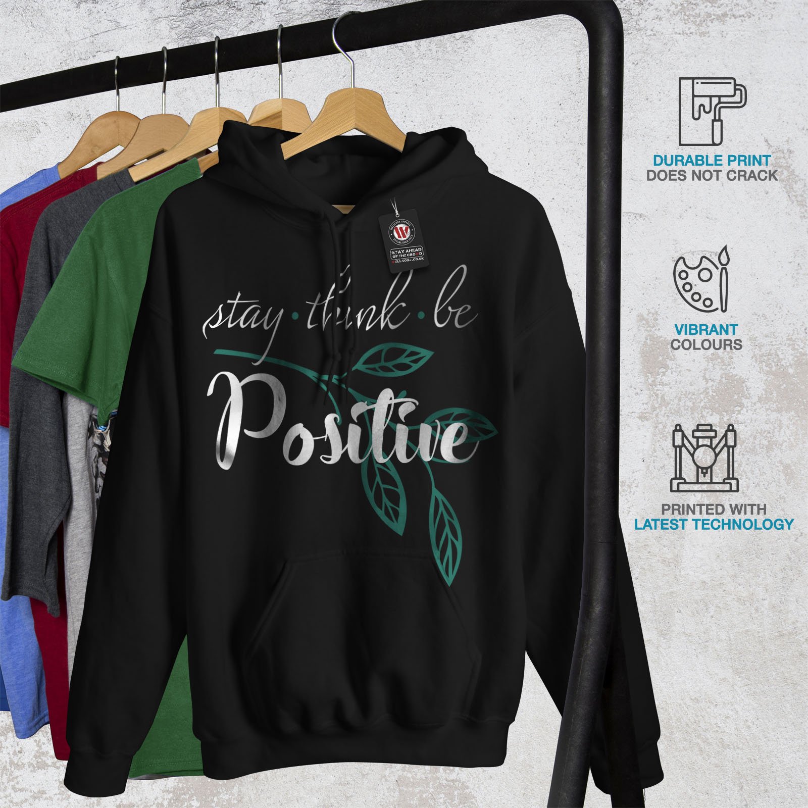 Wellcoda Positive Thinking Men's Hoodie - Motivational Cute Hooded Sweatshirt for Gym, Casual Wear & Street Style