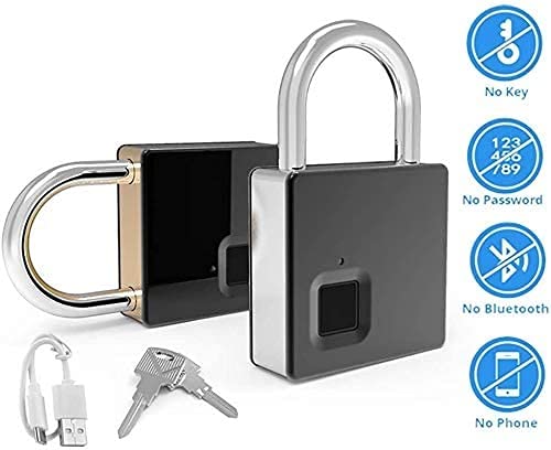 Waterproof Fingerprint Padlock with USB Charging - Ultra Light One-Touch Open Smart Lock (Fingerprint & Key Combo) for Gym Lockers, Sports Bags, Fence Gates & Suitcases - Secure Your Belongings Anywhere