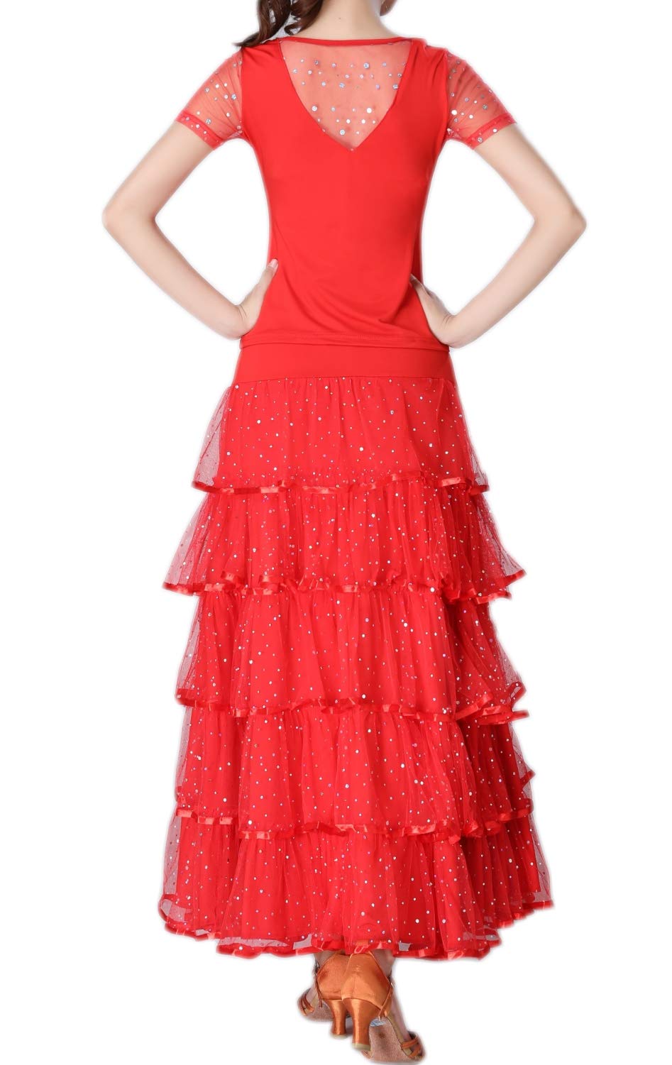 Elegant Ballroom Latin Dance Skirt for Women - Long Swing Tiered Party Skirt for Salsa, Tango, and Social Dancing | Perfect for Performances, Competitions, and Dance Classes
