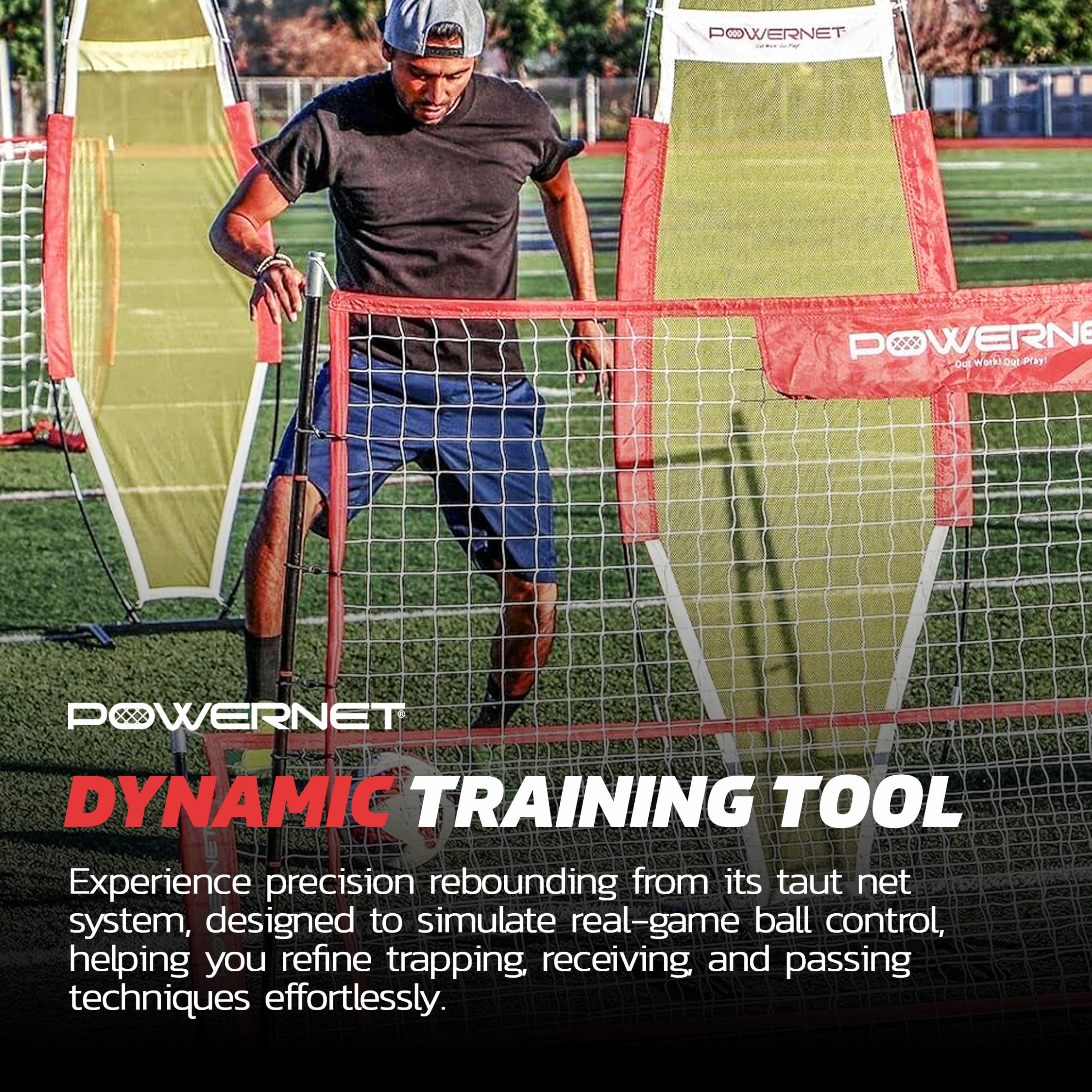 PowerNet Fast Pass Rebounder Soccer Trainer - 6x4 FT Dual-Sided Soccer Net for Passing & Ball Control - Portable Training Equipment for Solo & Team Drills - Perfect for Backyard, Field & Soccer Practice Sessions