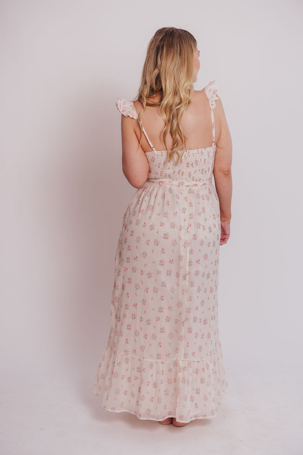 Rosamund Bustier Style Maxi Dress - Floral Blush Pink Women's Plus Size Dress (S-3XL) | Perfect for Weddings, Parties & Summer Vacations