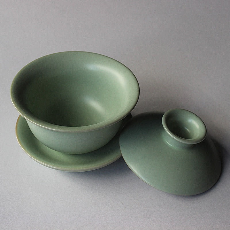 Authentic Chinese Ru Kiln Gaiwan - Handmade Ceramic Teacup with Lid & Saucer for Gongfu Tea Brewing | Perfect for Tea Ceremonies, Home Use & Gifts