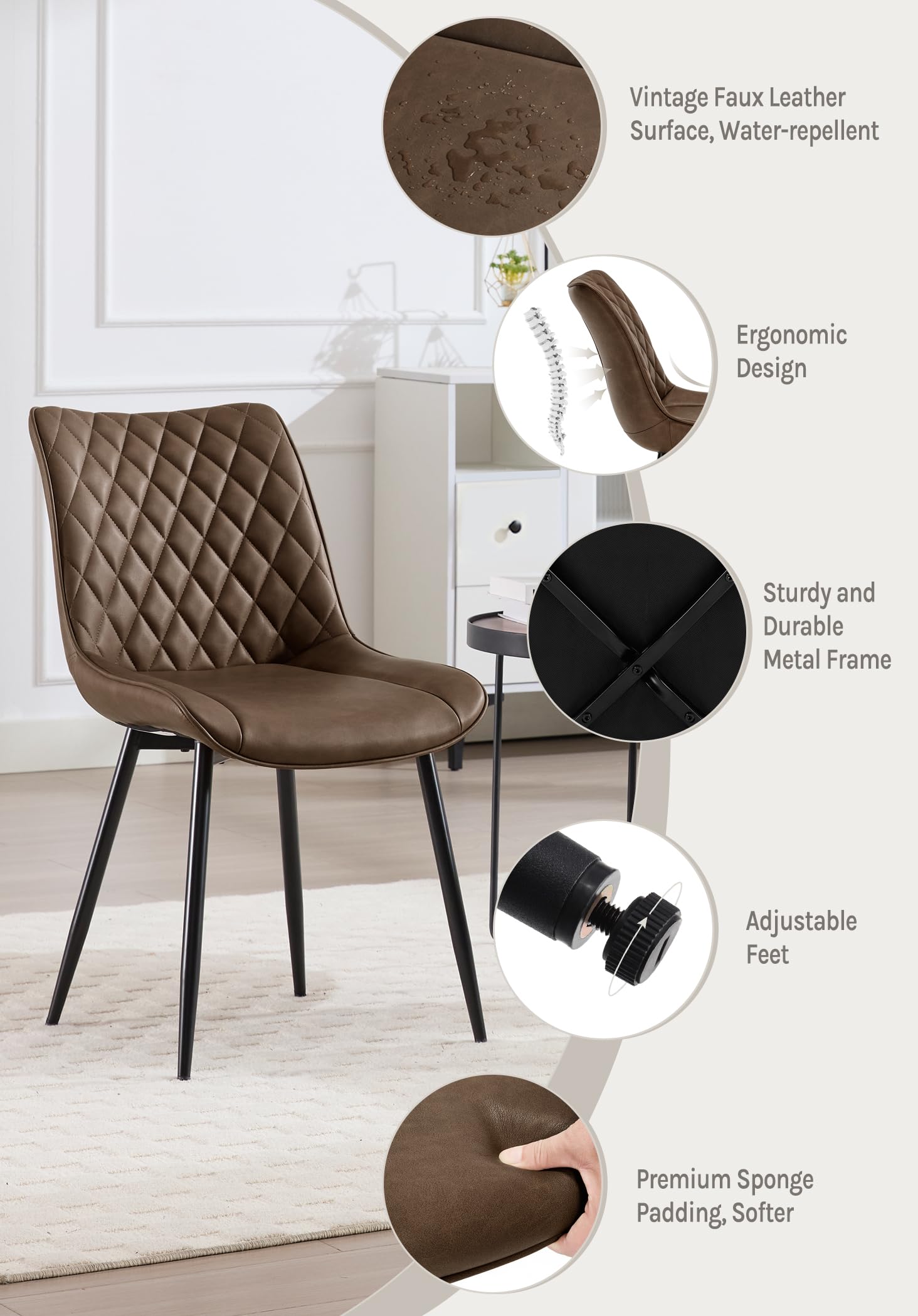 WOLTU 2-Piece Dining Chair Set - Brown Leatherette Kitchen Counter Chairs with Backrest & Padded Seat for Living Room, Lounge & Reception Areas | Perfect for Breakfast Nooks, Kitchen Islands & Small Spaces