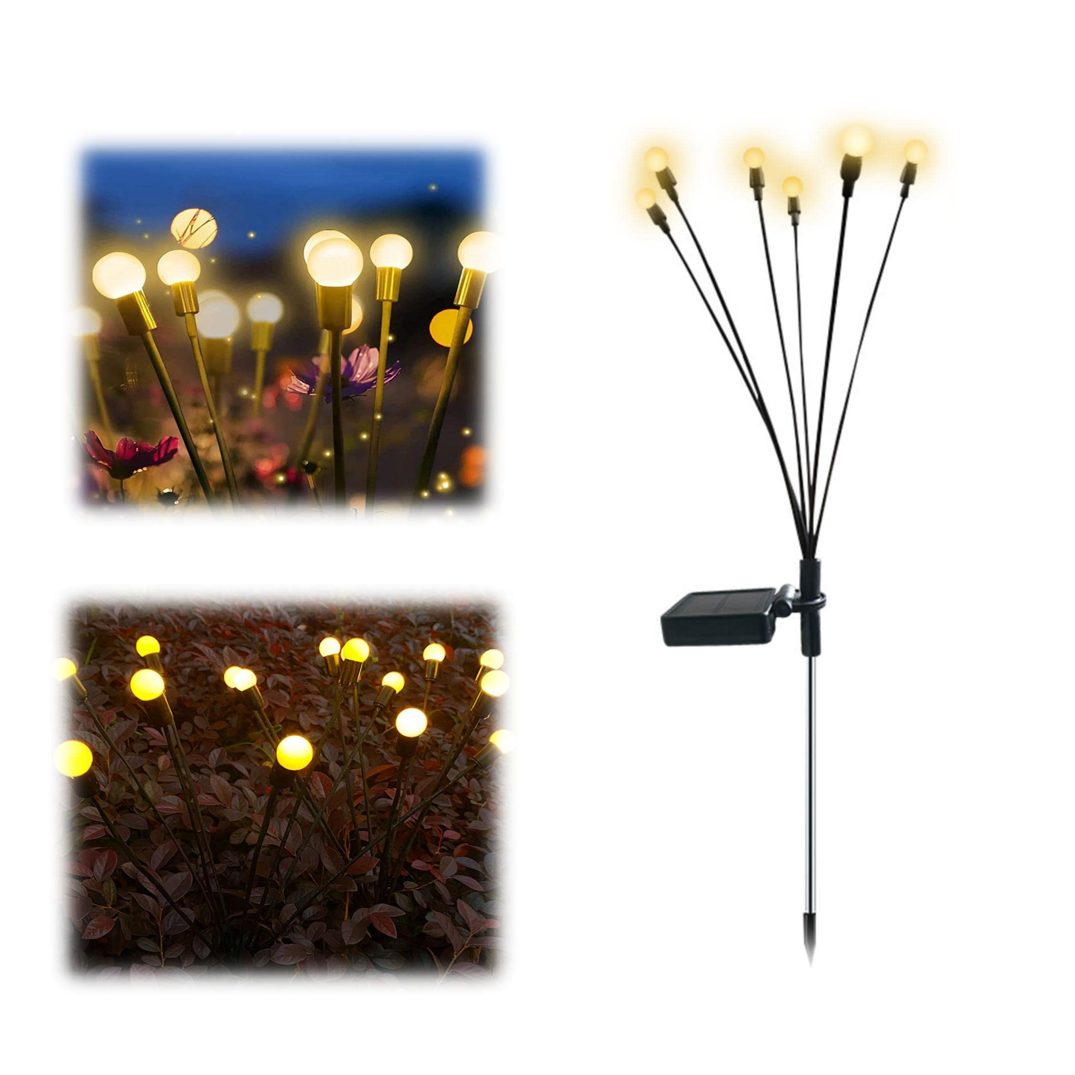 Mixdameny Solar Powered Firefly Lights Outdoor Waterproof Solar Garden Lights - Warm White Solar Starburst Swaying Lights for Yard, Patio, Pathway - Perfect for Landscape Decoration, Backyard Lighting, and Evening Ambiance (1 Pack)