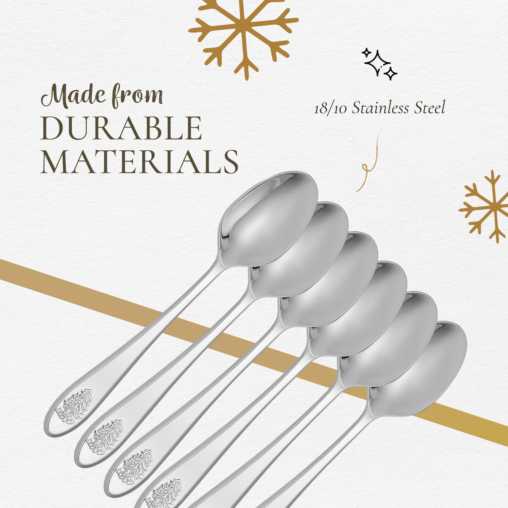 Spode Christmas Tree Cocktail Spoons - 6-Piece Festive Flatware Set - 18/10 Stainless Steel Dessert Spoons for Holiday Parties, Perfect for Custards, Puddings, Cakes & Christmas Treats - Dishwasher Safe - Ideal for Holiday Entertaining & Gift Giving
