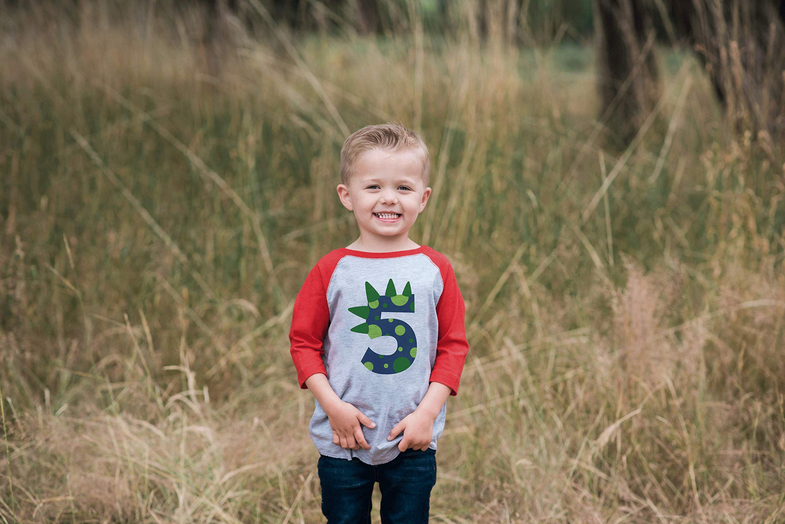 7 Ate 9 Apparel Boys Dinosaur Birthday T-Shirt - Cute Dino Graphic Tee for Kids Birthday Party, Dinosaur Age Theme Spike Red Cotton Shirt for Boys 3-8 Years - Perfect for Birthday Celebrations, School Events & Playdates