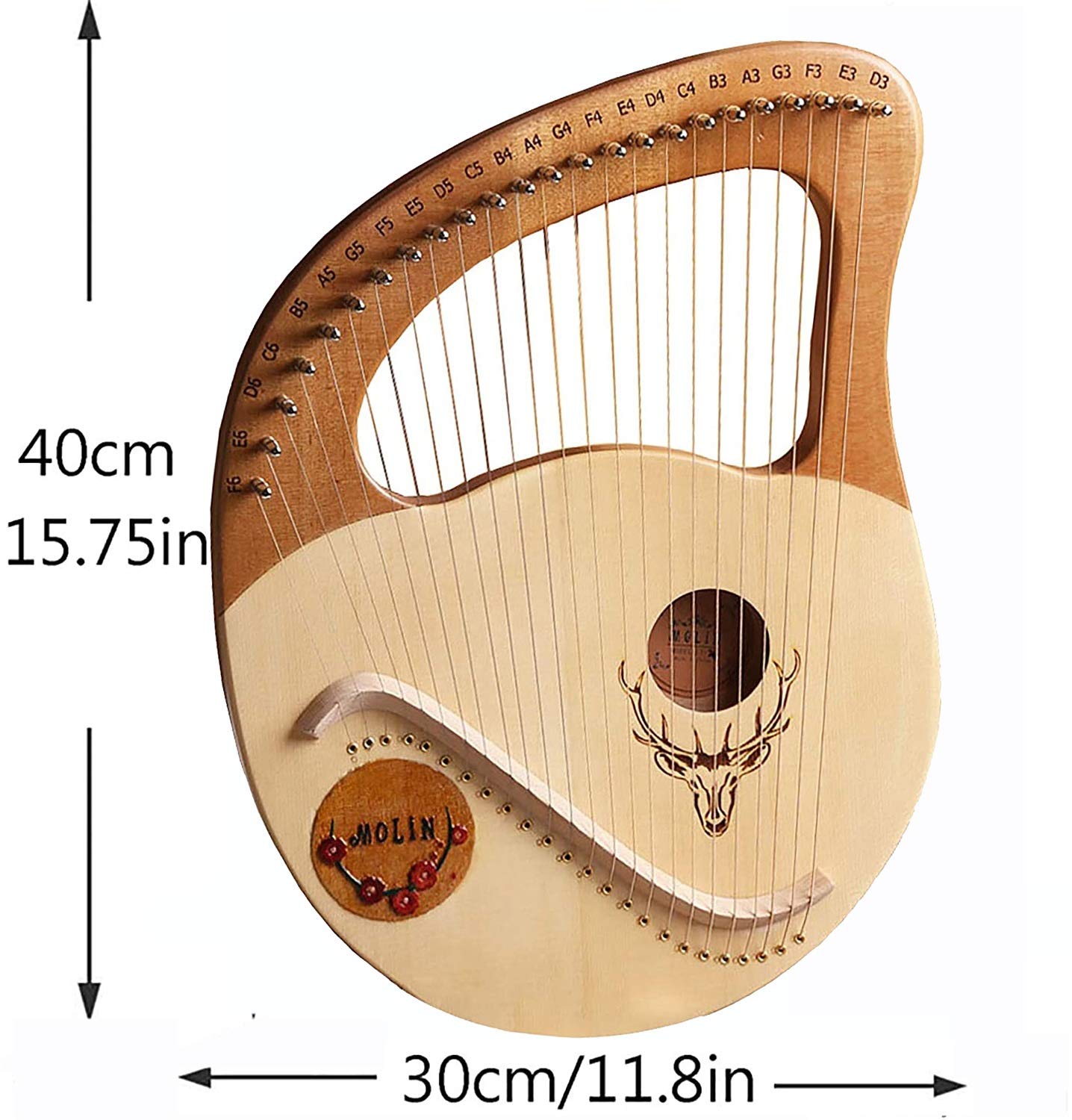 19-String Lyre Harp - Solid Mahogany Wood with Carry Bag, Portable Musical Instrument for Beginners & Professionals | Unique Handcrafted Design, Perfect Gift for Kids & Adults (Green) | Ideal for Meditation, Music Therapy & Home Decor