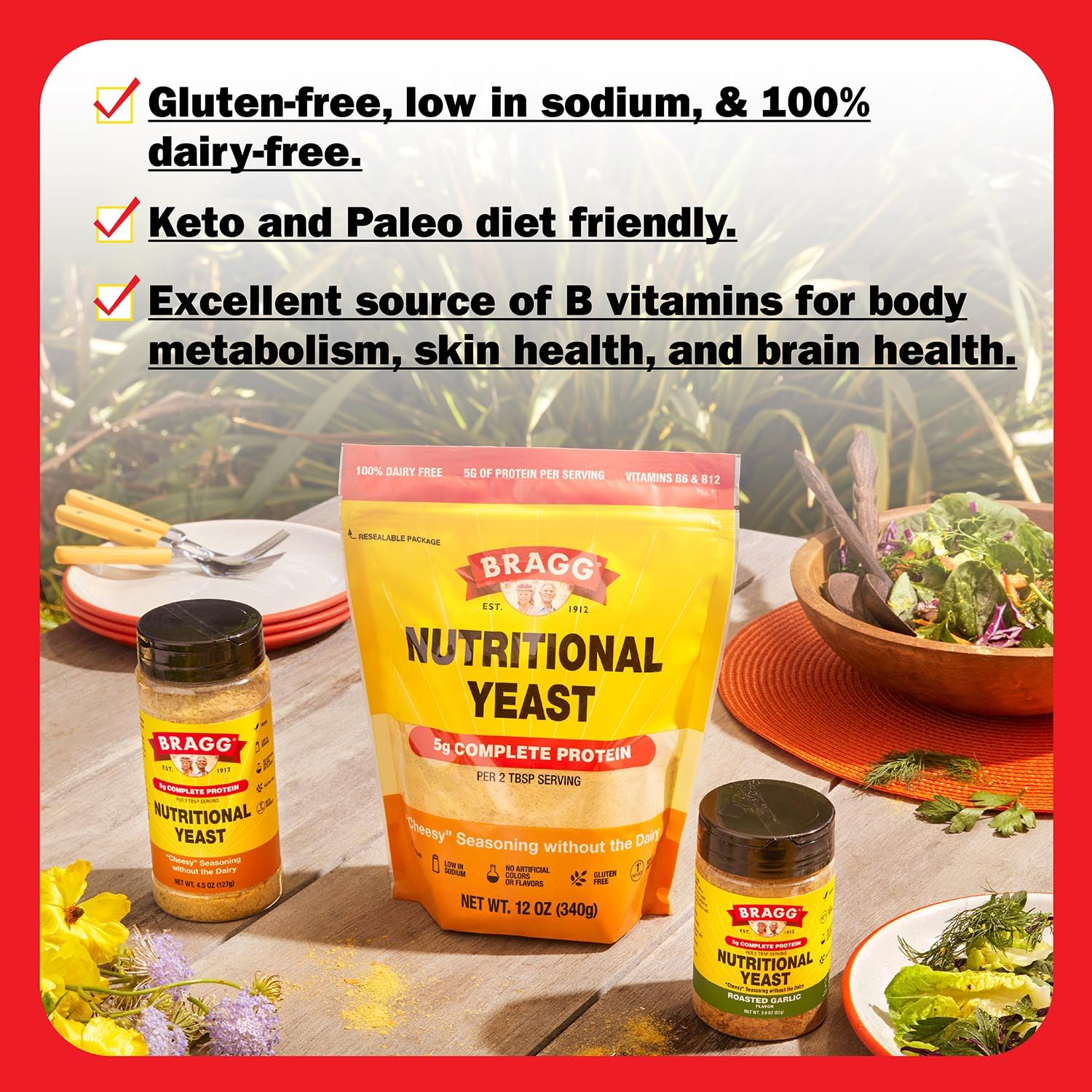Bragg Premium Nutritional Yeast Seasoning - Vegan, Gluten-Free, High in Protein & Vitamins | Nutritious Parmesan Cheese Alternative | Original Flavor 12oz (Pack of 1) | Perfect for Popcorn, Pasta & Vegan Cooking
