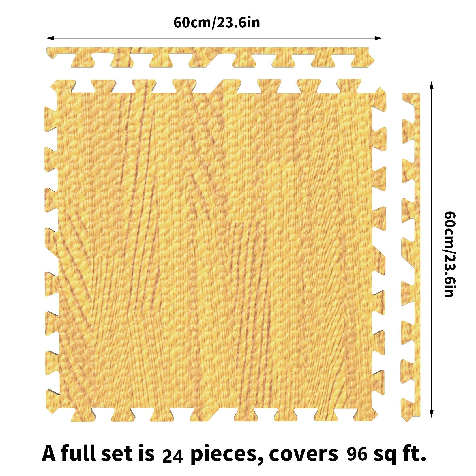 LUVODI 24-Piece EVA Foam Puzzle Mat - 60 x 60 cm Non-Slip Wood Grain Rubber Flooring for Baby Playroom, Home Gym & Kids Play Area - Light Brown Interlocking Tiles for Safe Crawling & Exercise