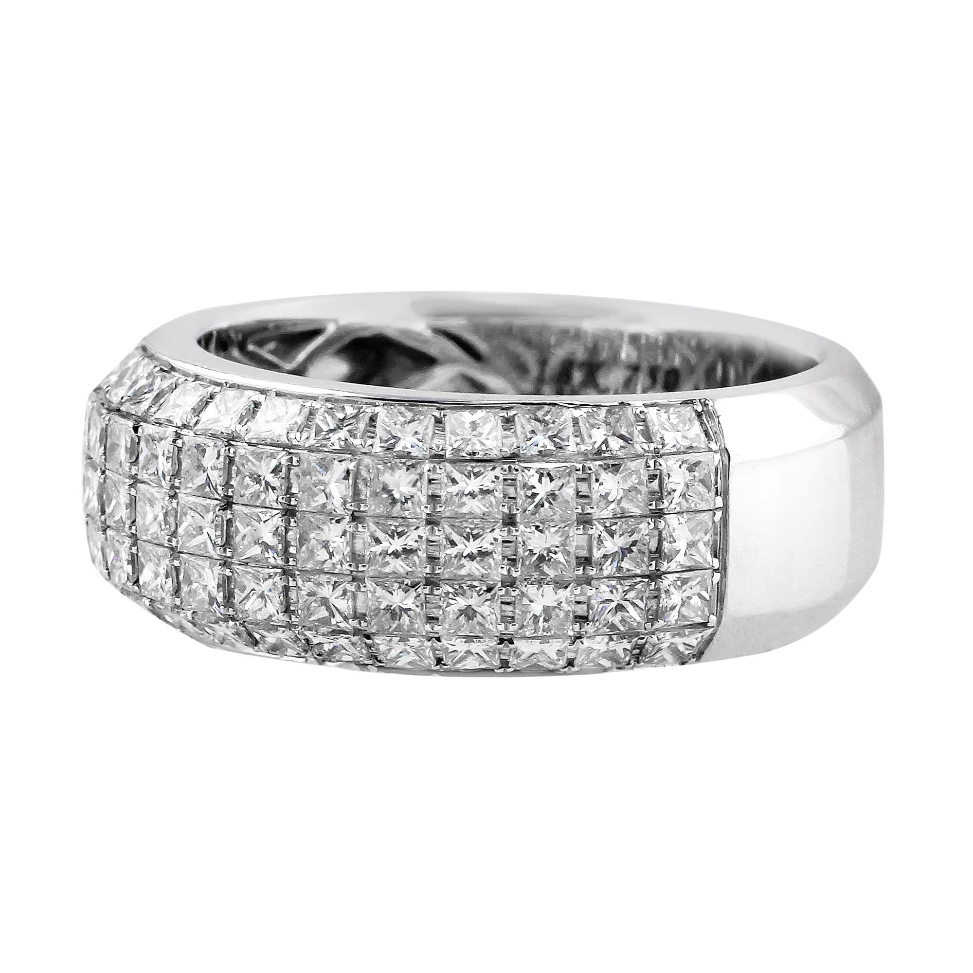 18K White Gold Five Row Princess Cut Diamond Ring for Women - Elegant Wedding, Engagement, Anniversary Gift - Perfect for Proposals, Bridal Jewelry & Special Occasions