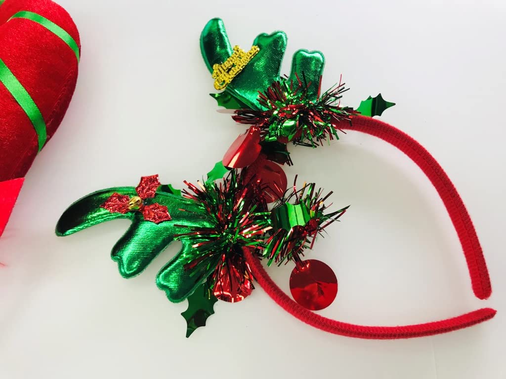 Festive Christmas Red & Green Sequin Headbands with Big Bows – Perfect for Holiday Parties, Christmas Photos & Festive Celebrations (BGR)