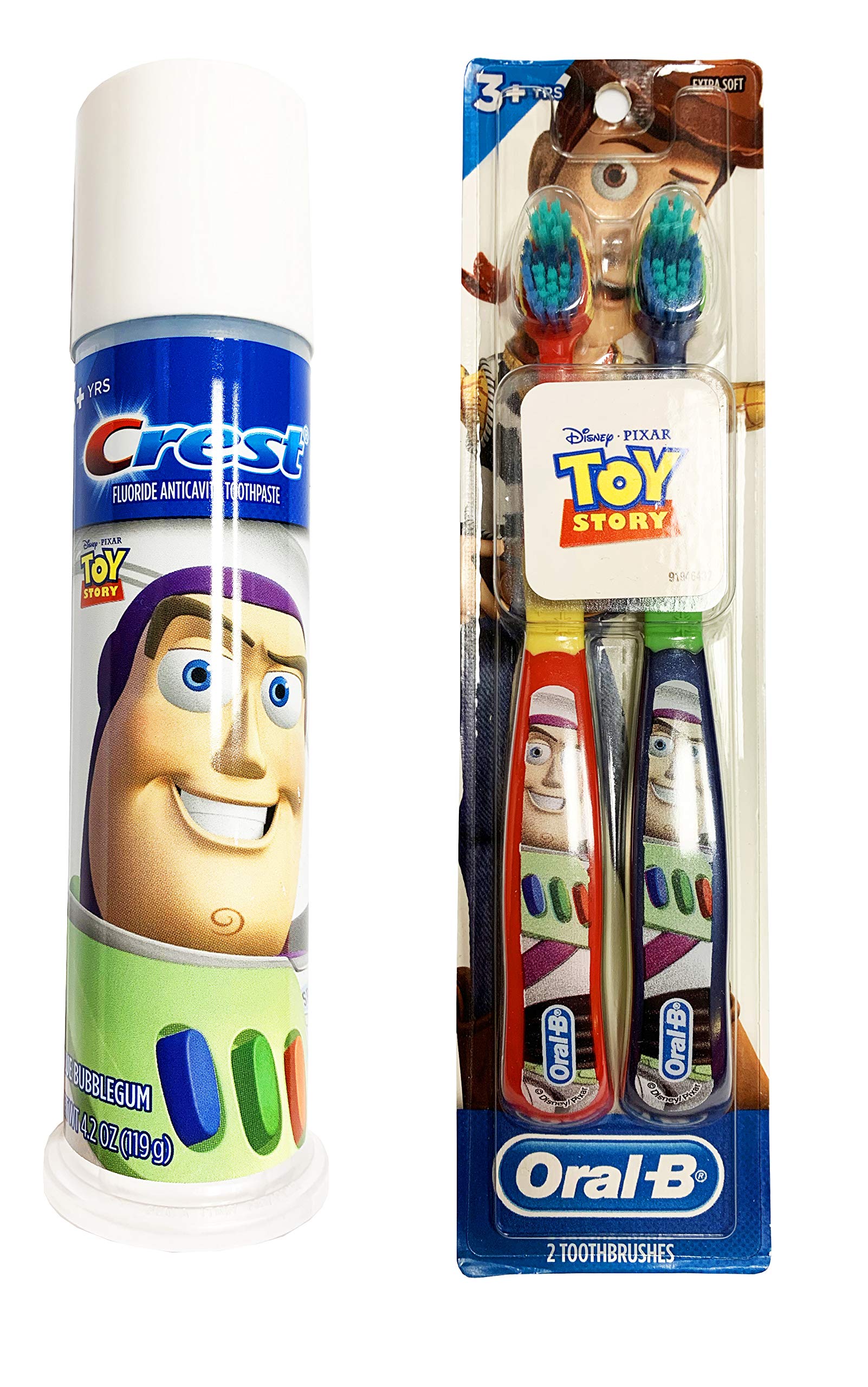 Toy Story Kids Oral Care Set - 2 Manual Toothbrushes & Toothpaste for Children | Disney Character Dental Hygiene Kit for Daily Brushing Routine & Travel