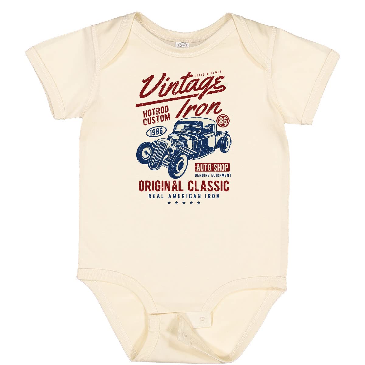 Vintage Iron Car Print Baby Bodysuit - Soft Cotton Onesie for Infants & Toddlers - Perfect for Casual Outings, Family Photos & Car Enthusiast Gifts