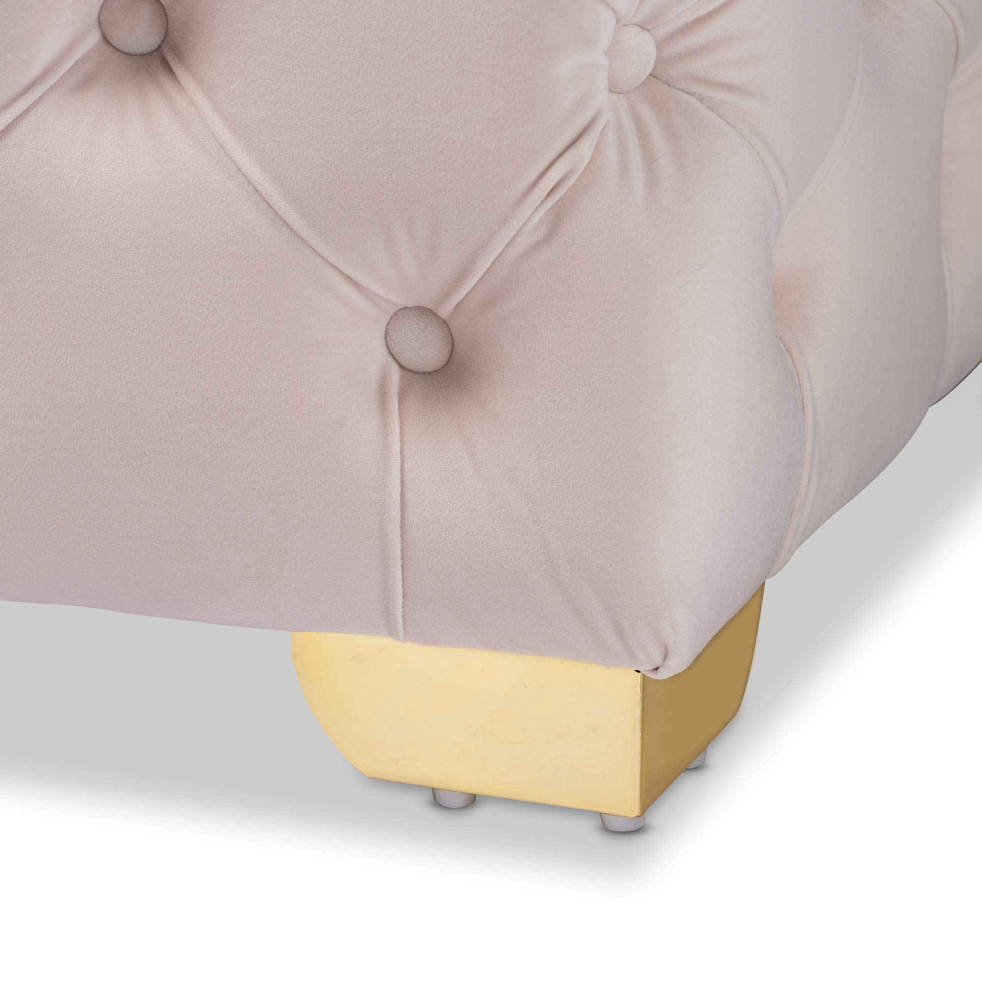 Baxton Studio Light Beige/Gold Ottoman with Storage - Modern Tufted Footrest Stool for Living Room, Bedroom & Office - Versatile Home Decor Accent Piece
