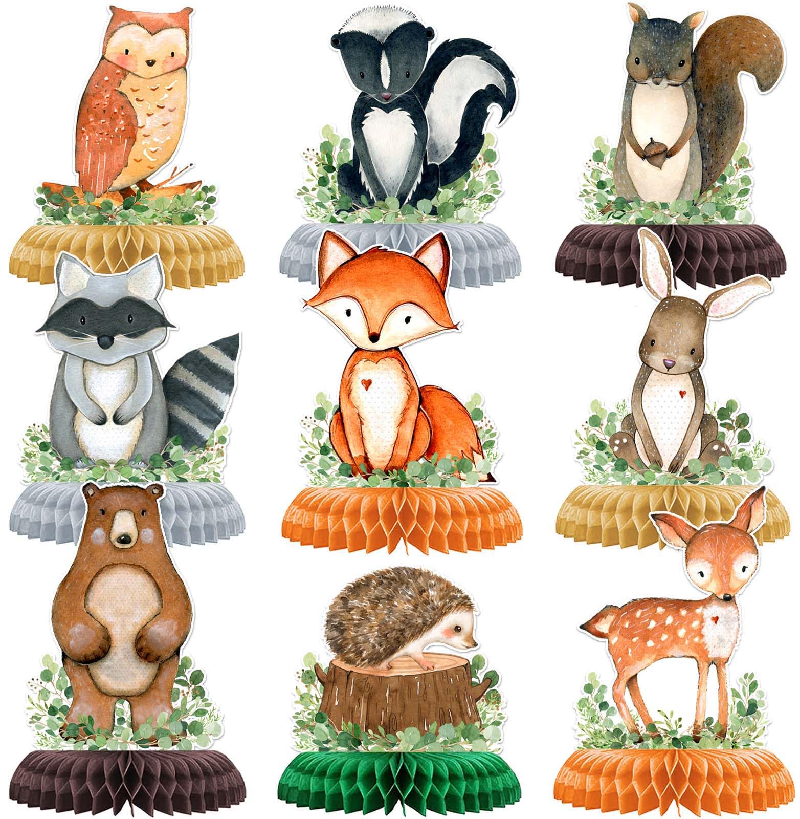 9Pcs Woodland Animals Honeycomb Centerpieces for Baby Shower & Birthday Party Decorations - Forest Theme Table Decor for Wild One Party Supplies (Boys & Girls) - Perfect for Baby Showers, 1st Birthdays & Nature-Themed Celebrations