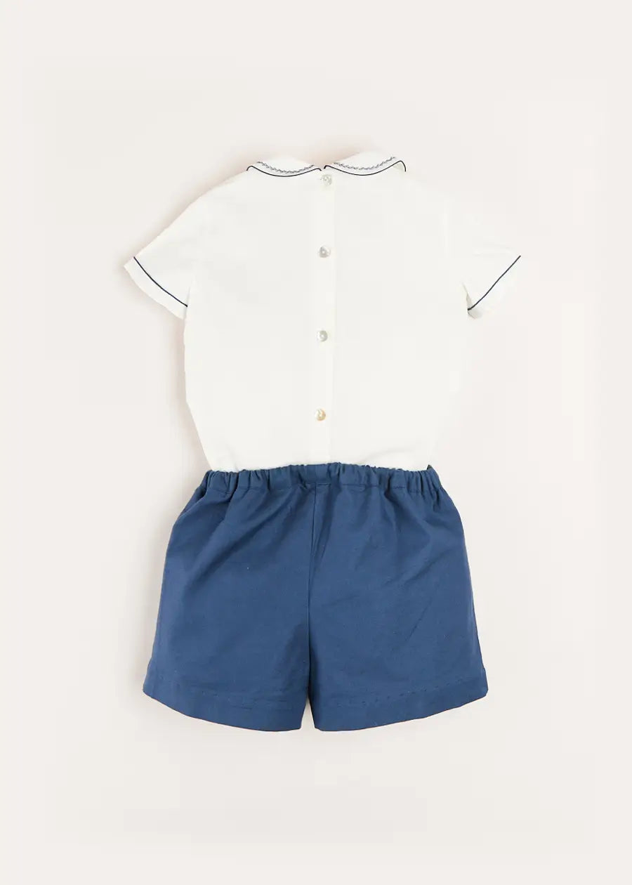 Royal Blue Hand Smocked Short Sleeve Two Piece Set for Baby & Toddler (18 Months - 5 Years) - Perfect for Family Photos, Birthday Parties & Special Occasions