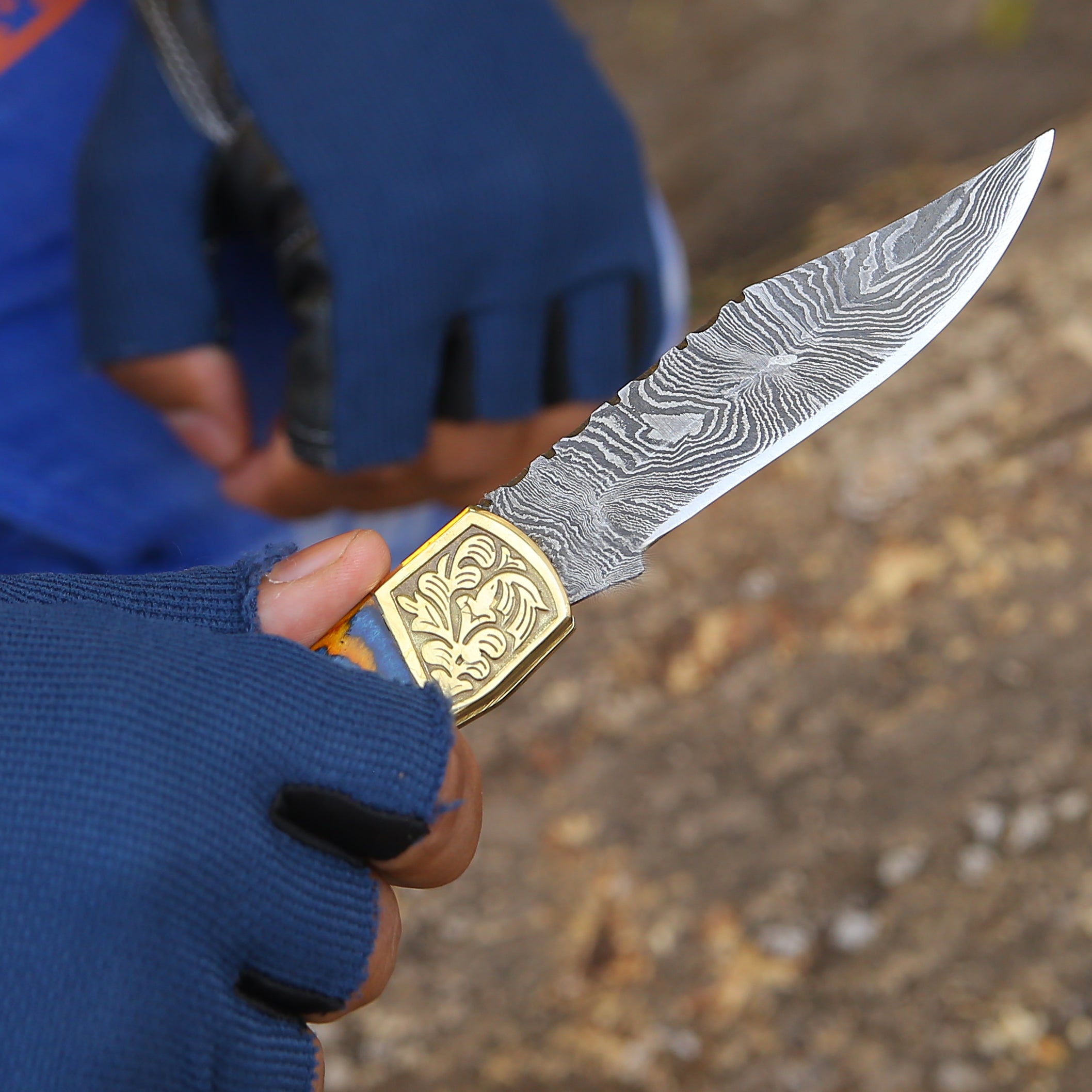 Premium Handmade Damascus Steel EDC Folding Pocket Knife with Genuine Leather Sheath & Pakkawood Handle - Perfect for Camping, Hiking, Survival, and Everyday Carry